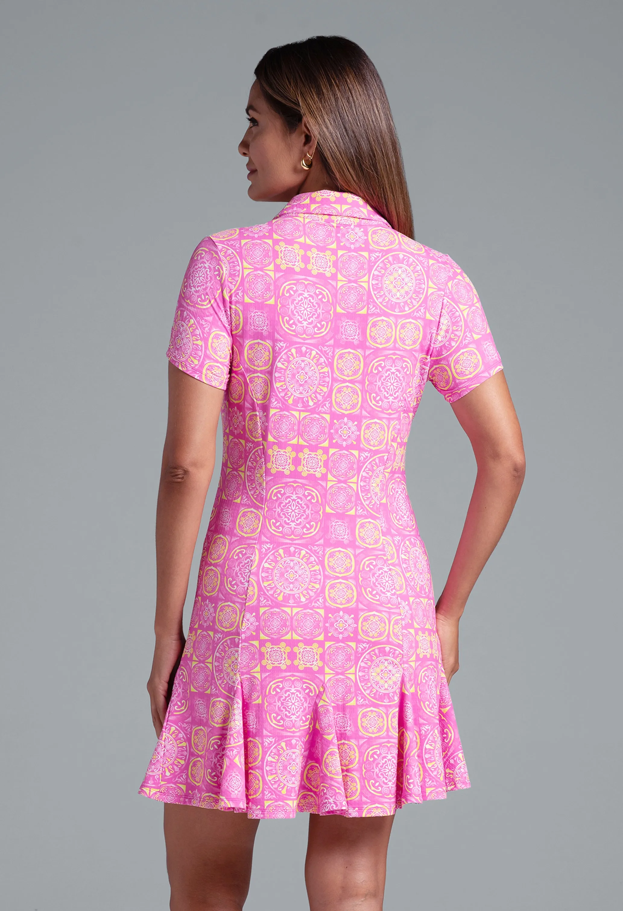 Colette Print Short Sleeve Godet Dress sold by IBKUL product image thumbnail 3