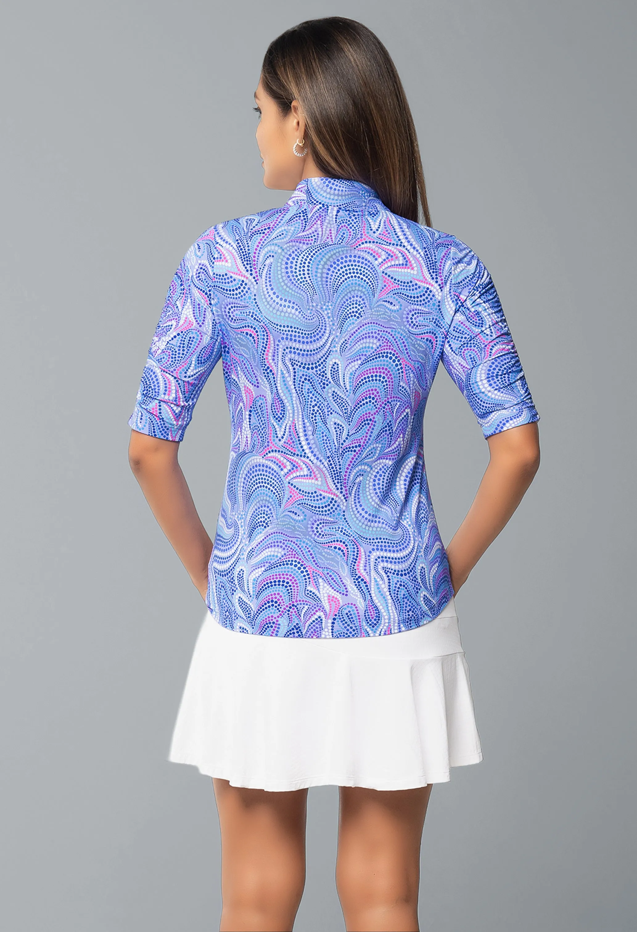 Rebecca Print Ruched Elbow Length Sleeve Top sold by IBKUL product image thumbnail 3
