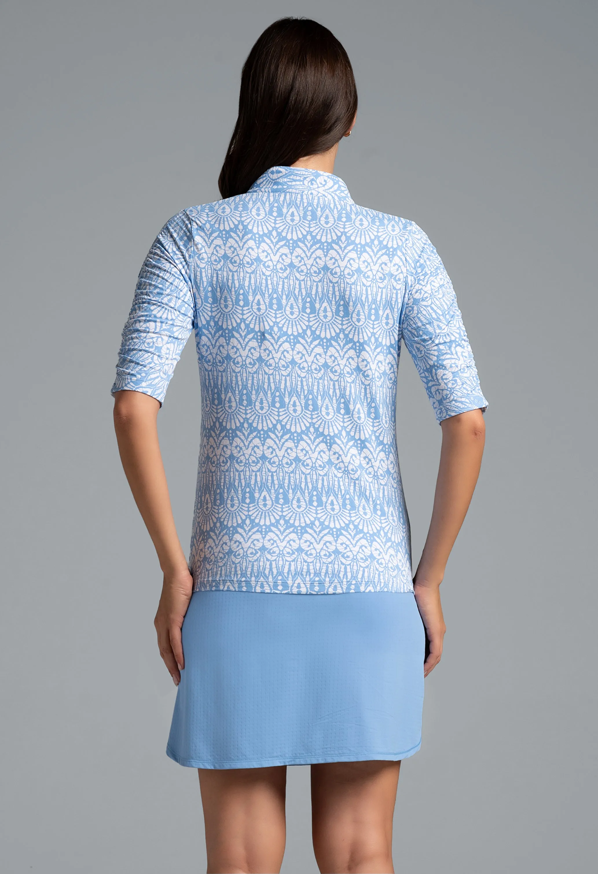 Barbara Print Ruched Elbow Length Sleeve Top sold by IBKUL product image thumbnail 3