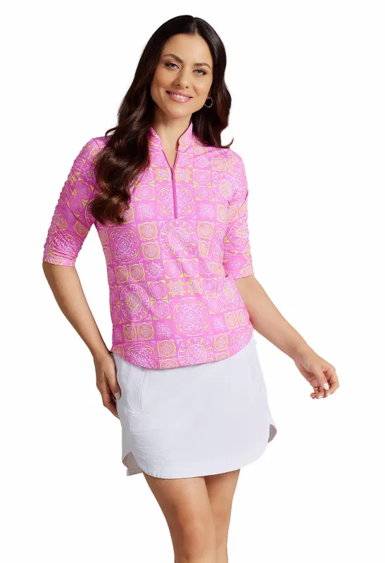 Colette Print Ruched Elbow Length Sleeve Top sold by IBKUL