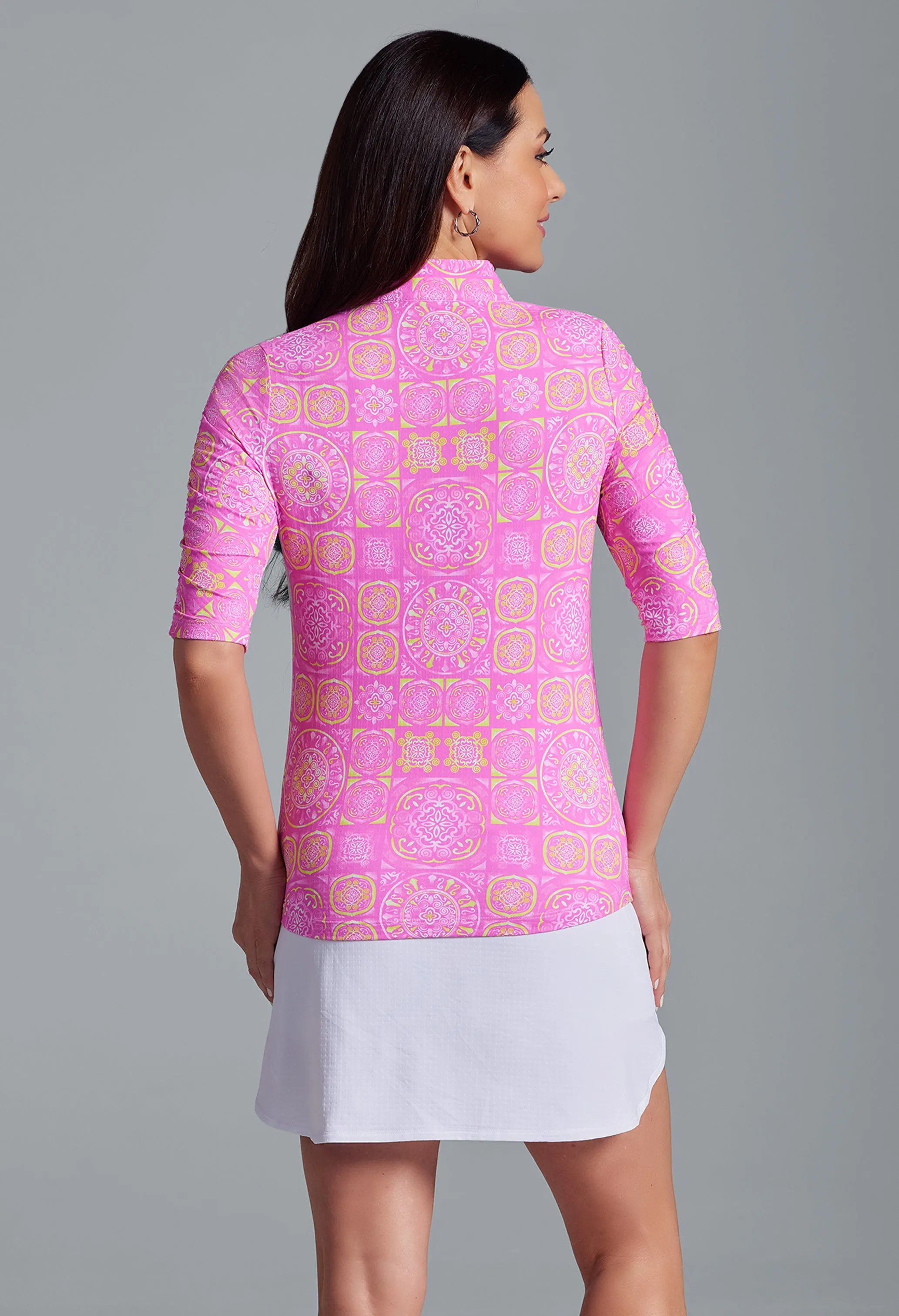 Colette Print Ruched Elbow Length Sleeve Top sold by IBKUL product image thumbnail 3
