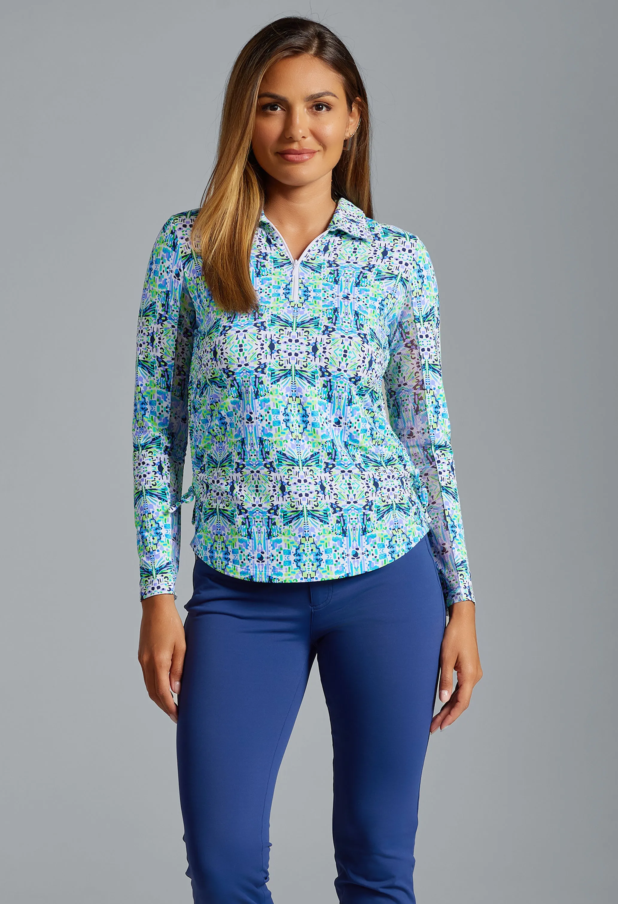 Ridley Print Adjustable Length Long Sleeve Polo sold by IBKUL product image thumbnail 2