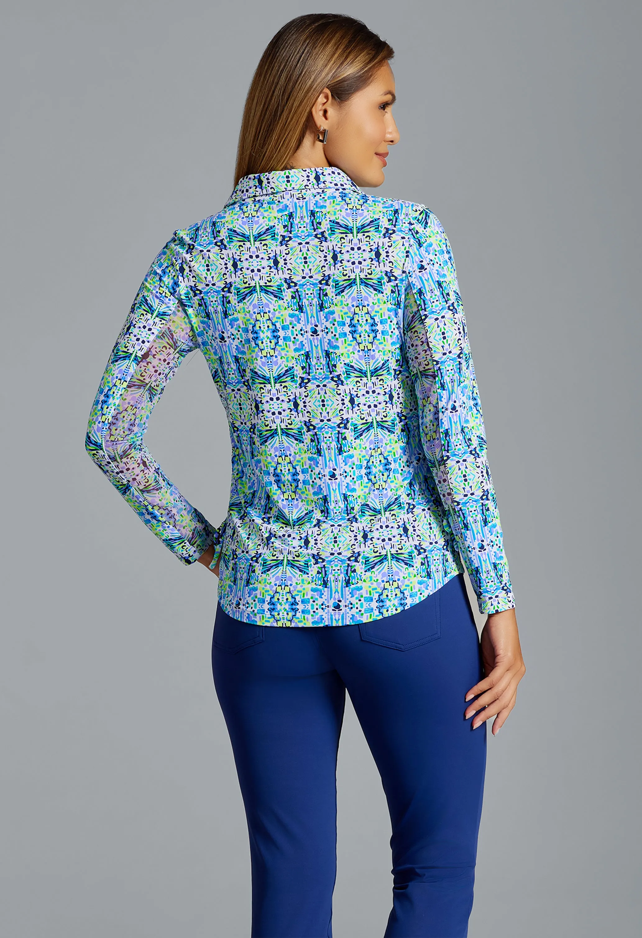 Ridley Print Adjustable Length Long Sleeve Polo sold by IBKUL product image thumbnail 3