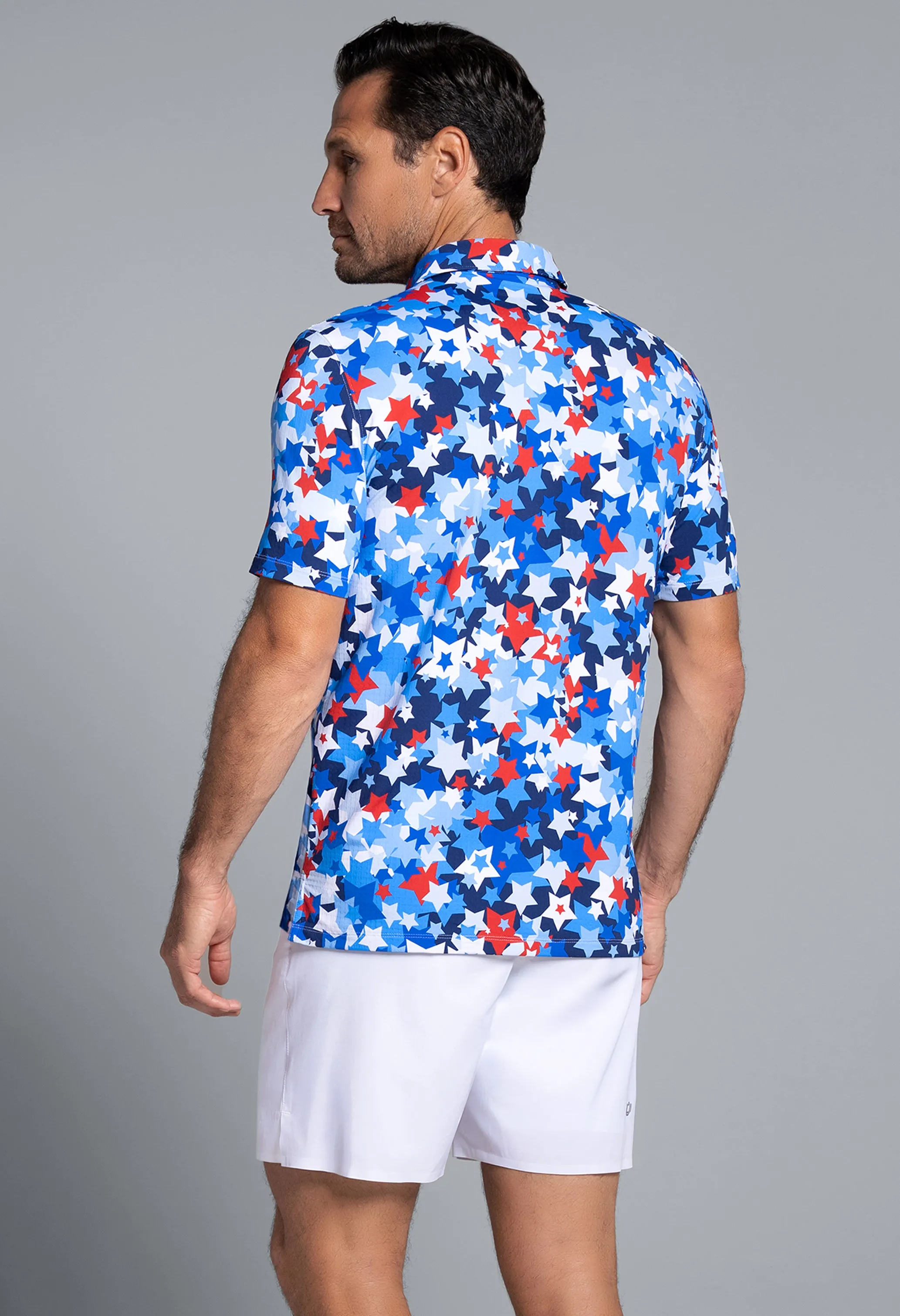 Star Spangle Print Short Sleeve Polo (Modern Fit) sold by IBKUL product image thumbnail 3