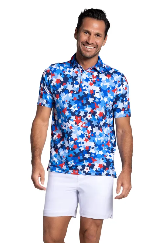 Star Spangle Print Short Sleeve Polo (Modern Fit) sold by IBKUL