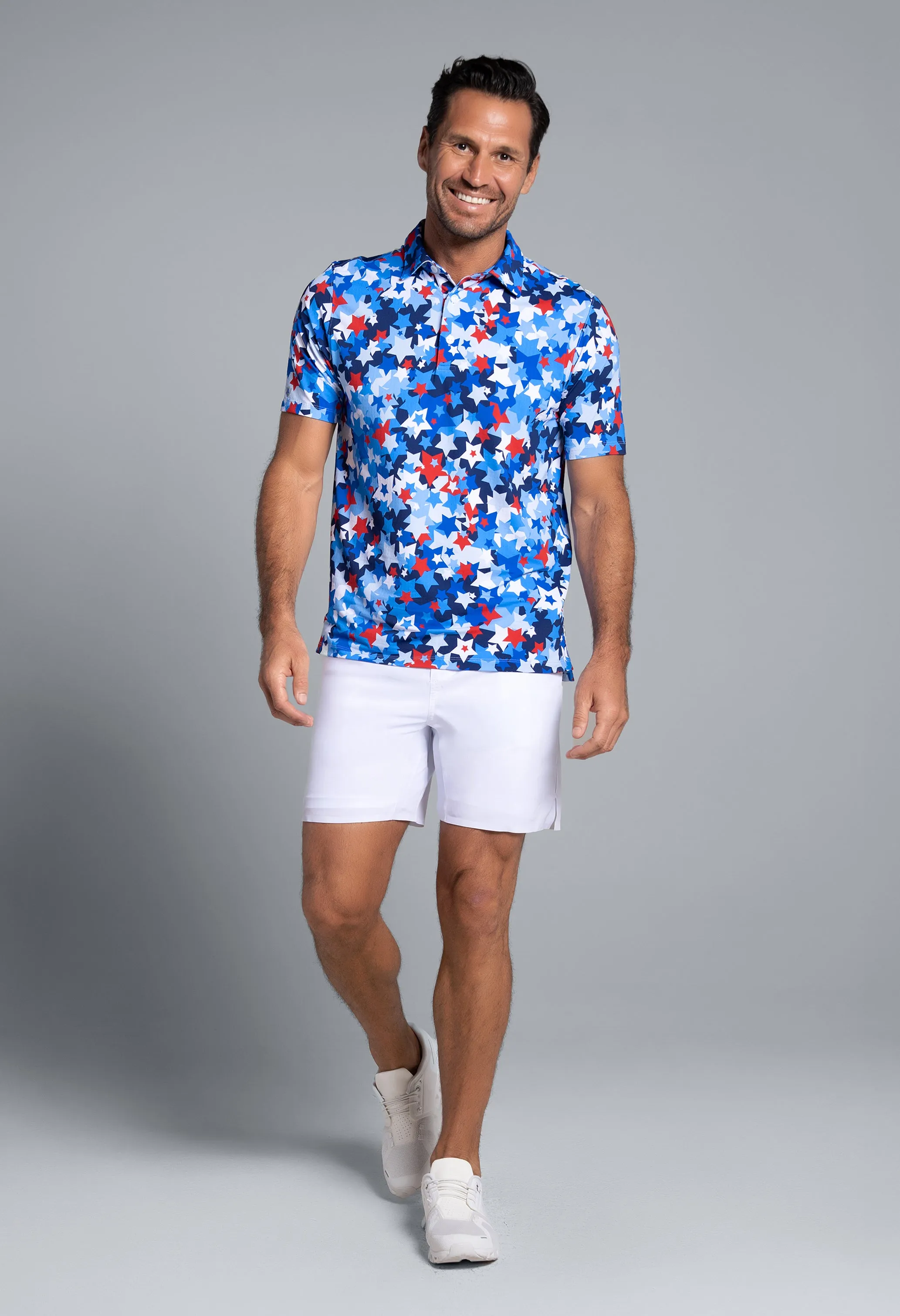 Star Spangle Print Short Sleeve Polo (Modern Fit) sold by IBKUL product image thumbnail 4