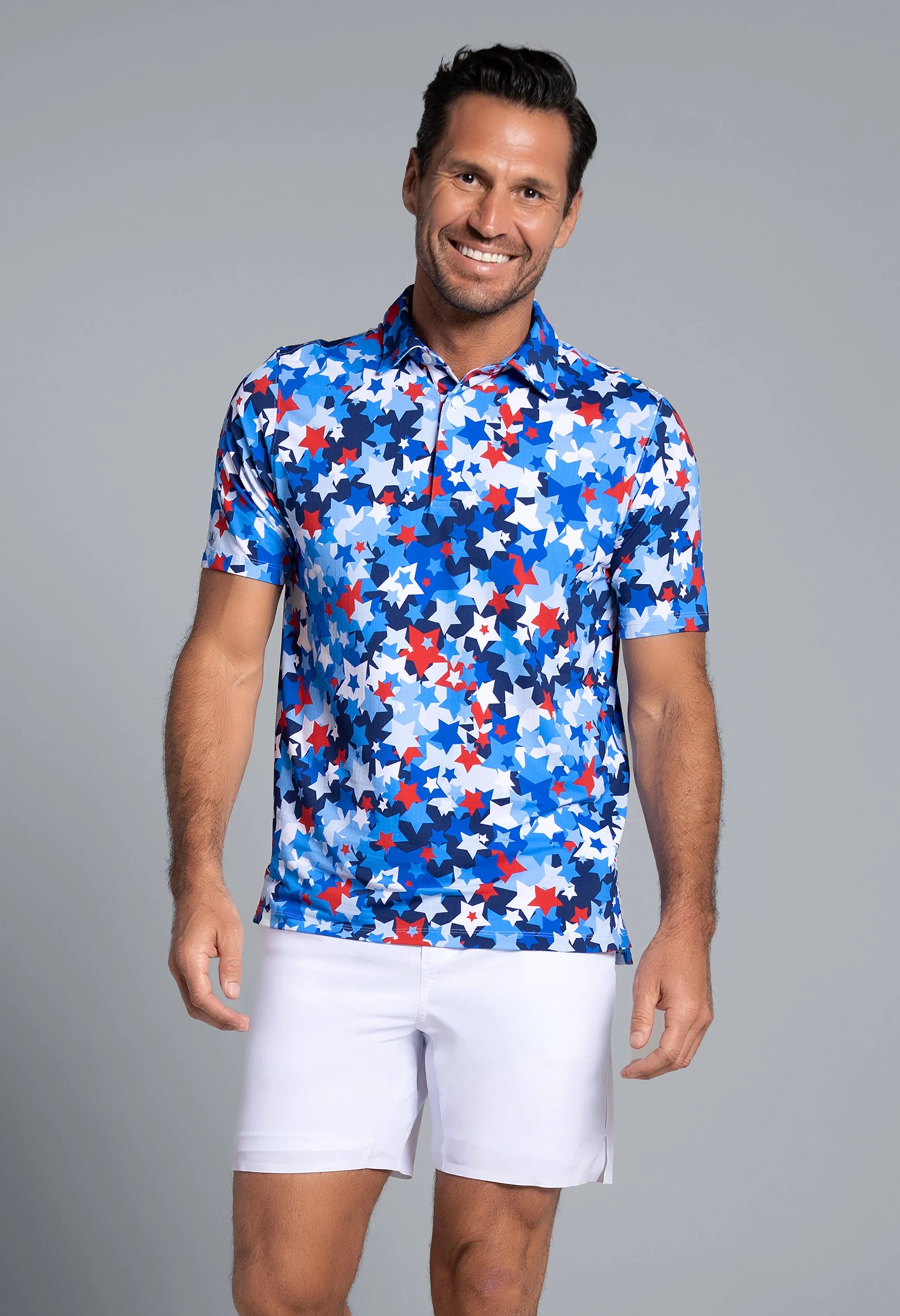 Star Spangle Print Short Sleeve Polo (Modern Fit) sold by IBKUL product image thumbnail 2