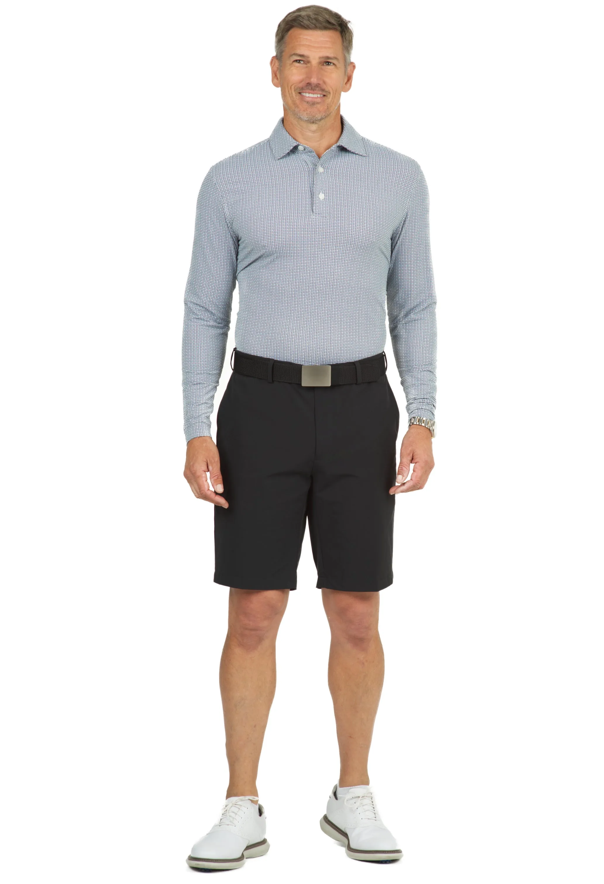 Circle Grid Print Long Sleeve Polo – 95150 (Modern Fit) sold by IBKUL product image thumbnail 2