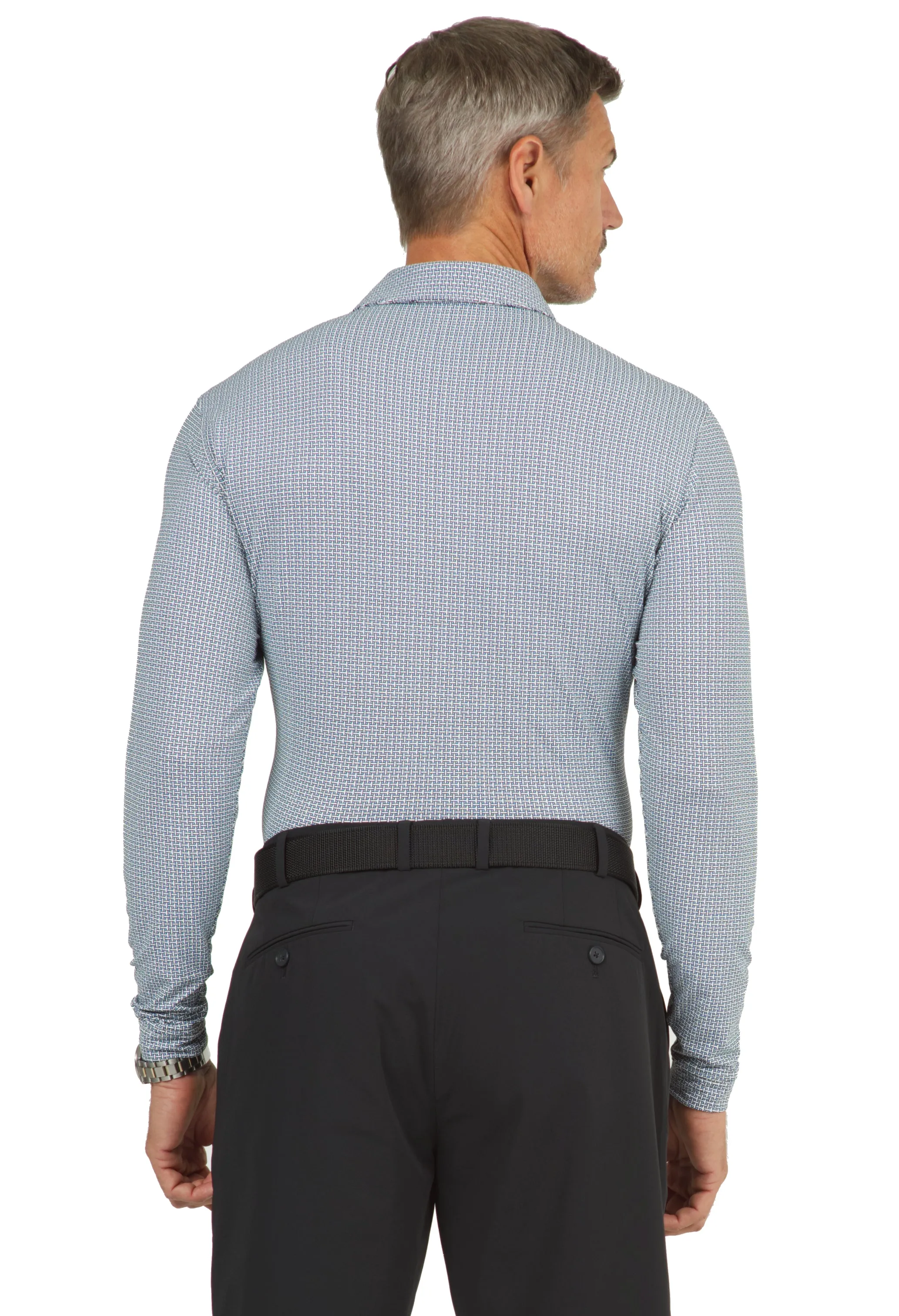 Circle Grid Print Long Sleeve Polo – 95150 (Modern Fit) sold by IBKUL product image thumbnail 3