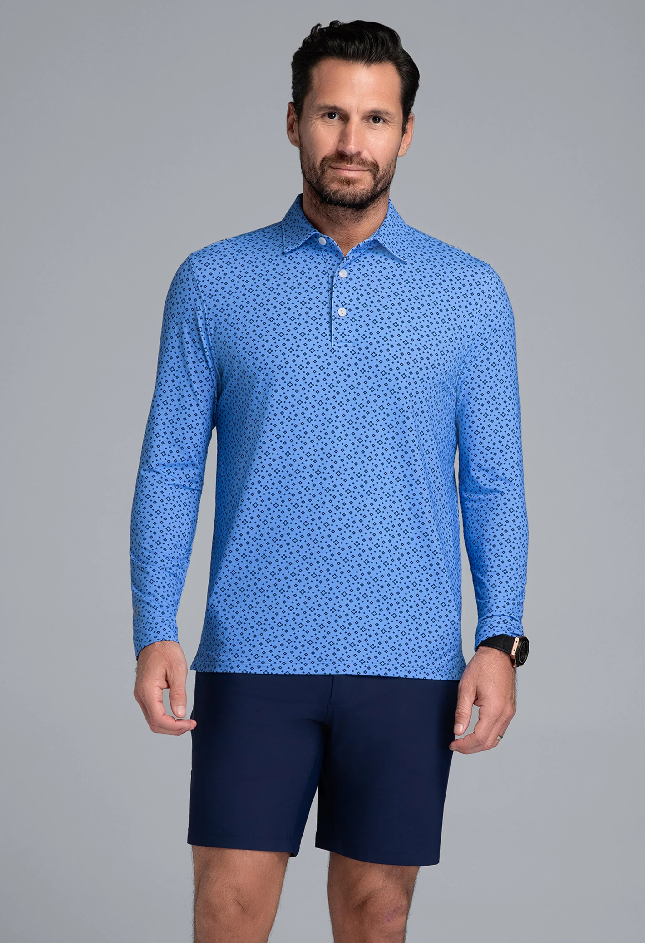 Twinkle Twinkle Print Long Sleeve Polo (Modern Fit) sold by IBKUL product image thumbnail 2