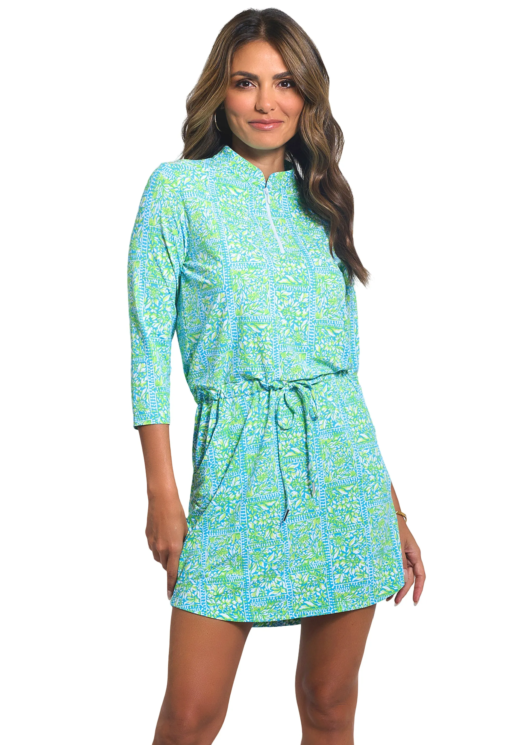 Josie Print ¾ Sleeve Drawstring Dress sold by IBKUL