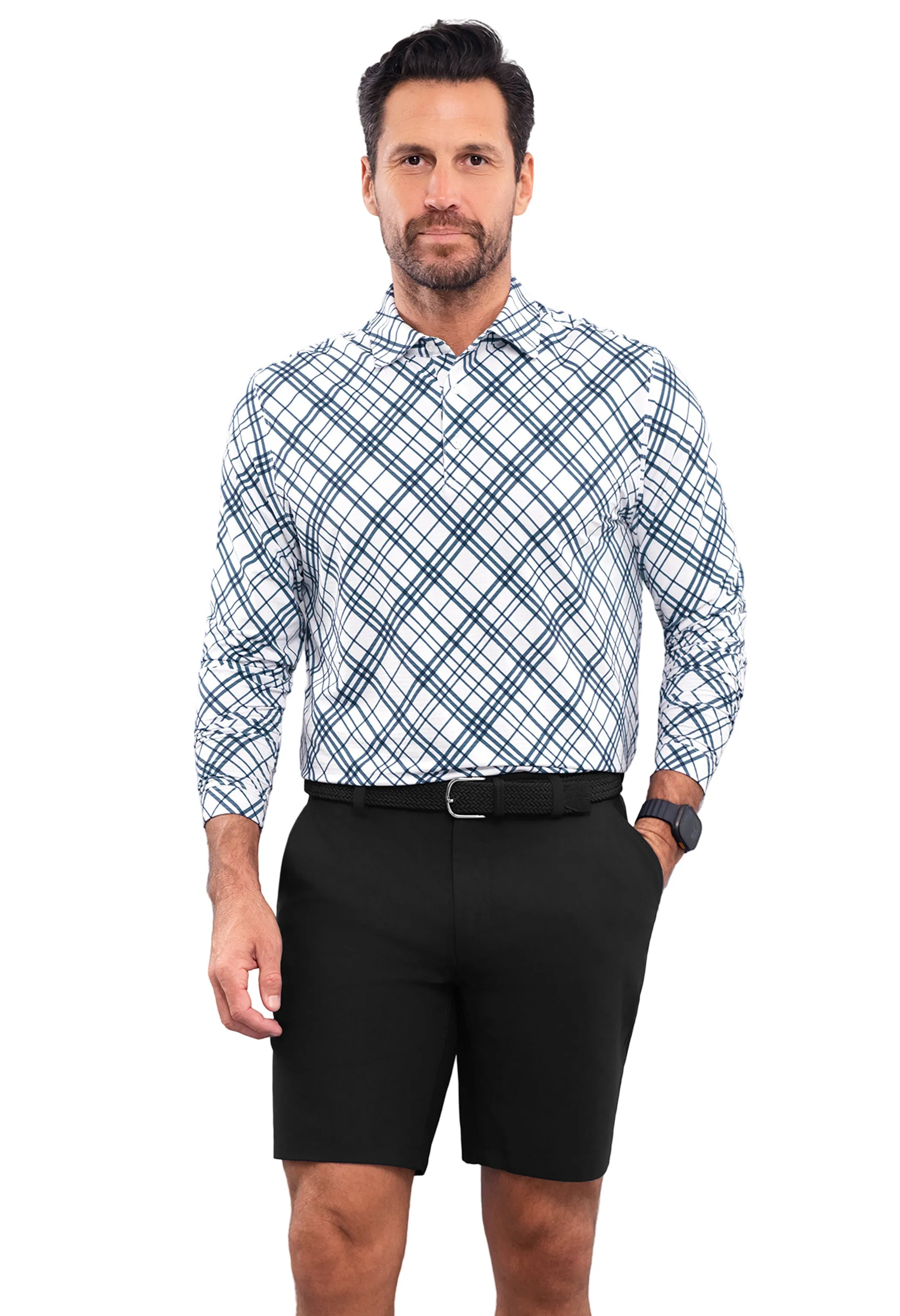 Tony Print Long Sleeve Polo sold by IBKUL