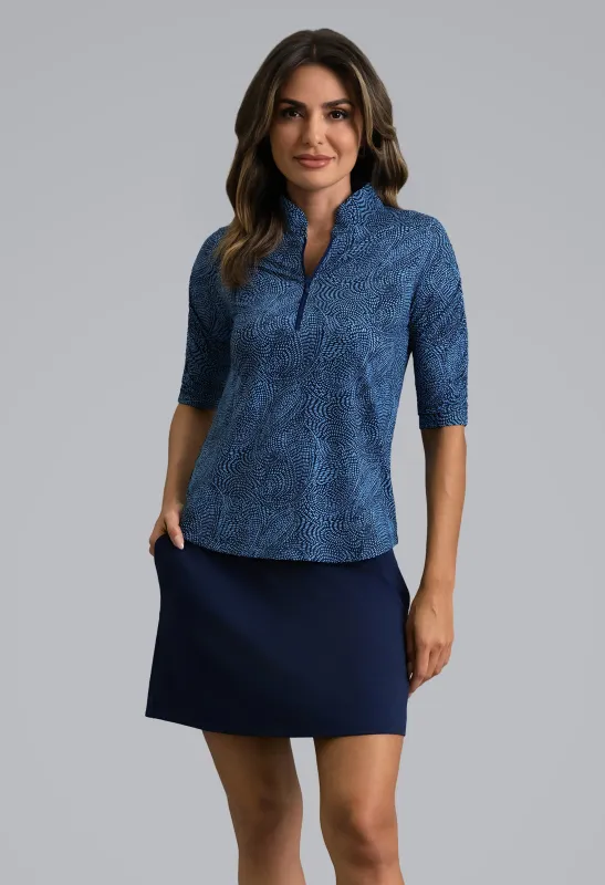 Stephanie Ruched Elbow Sleeve Mandarin Collar Top made by IBKUL