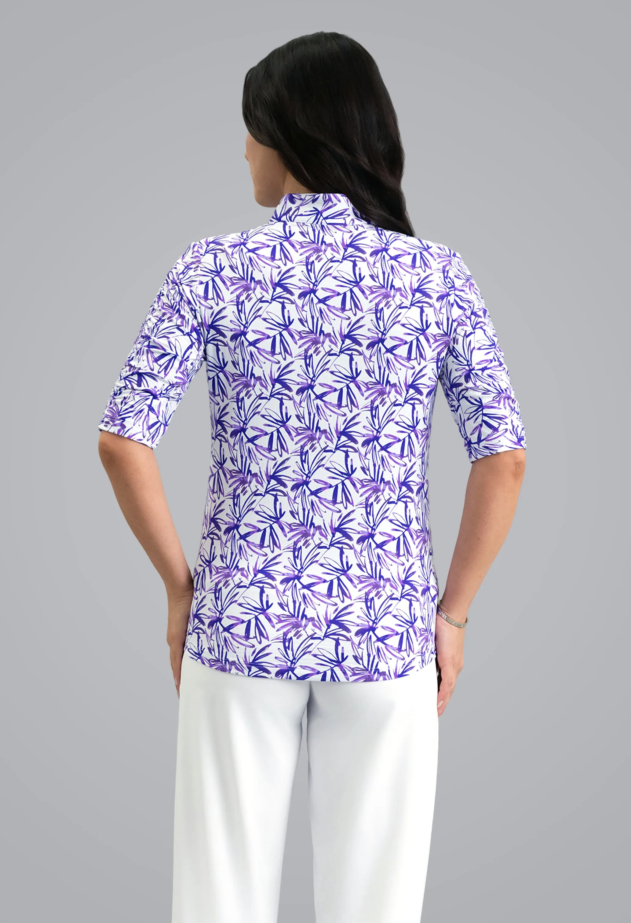 Norma Ruched Elbow Sleeve Mandarin Collar Top sold by IBKUL product image thumbnail 4