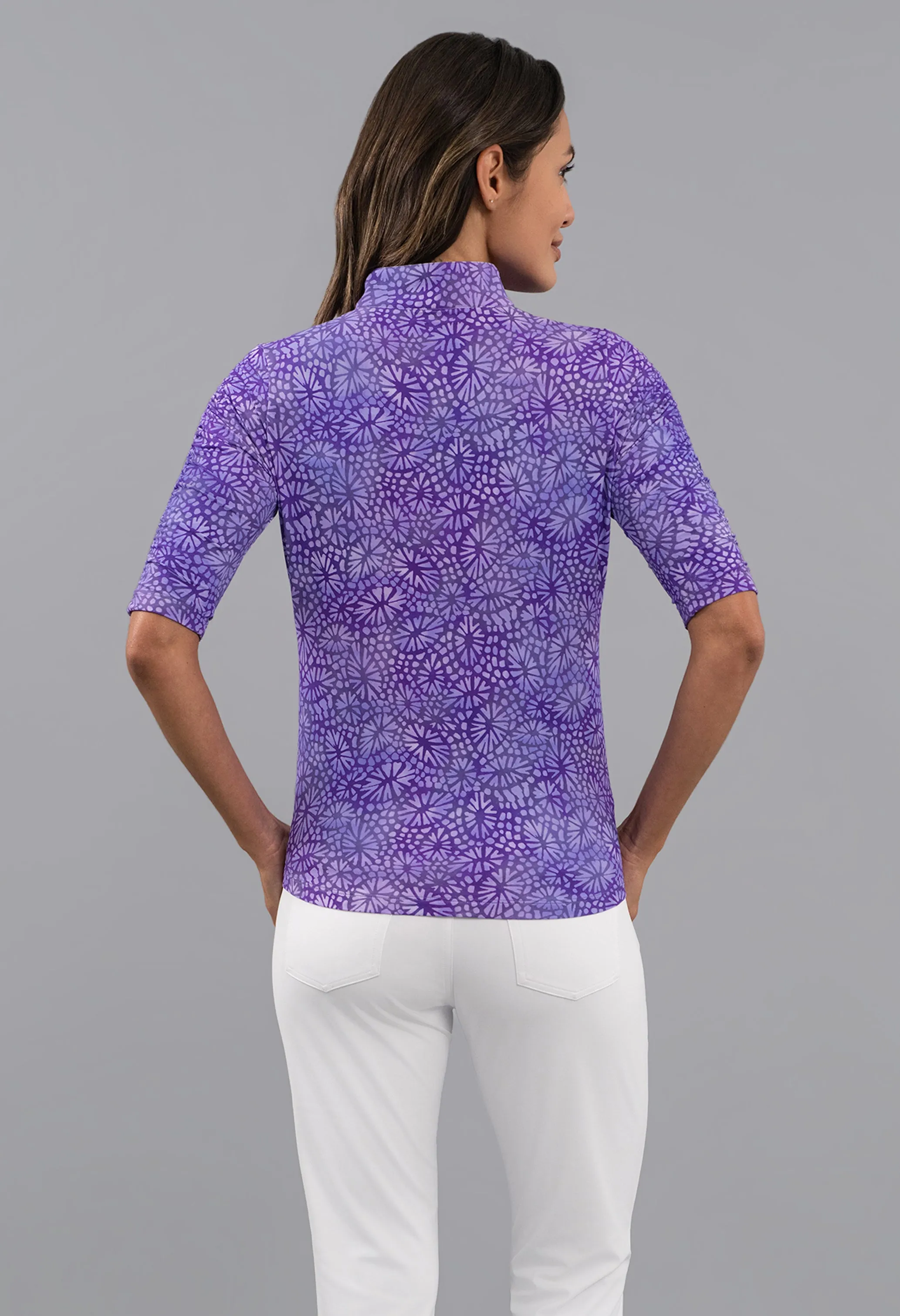 Gladis Ruched Elbow Sleeve Mandarin Collar Top sold by IBKUL product image thumbnail 3