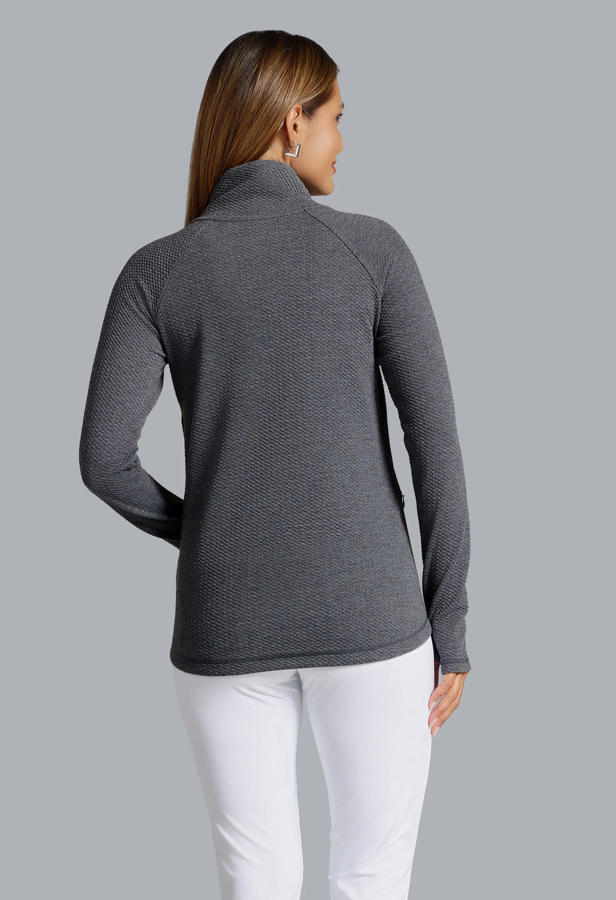 Solid Popcorn Stitch Asymmetrical Zip Pullover 2.0 sold by IBKUL product image thumbnail 3