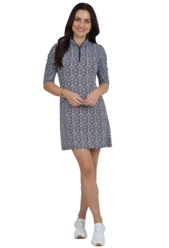 Leslie Print Ruched Elbow Length Sleeve Dress sold by IBKUL