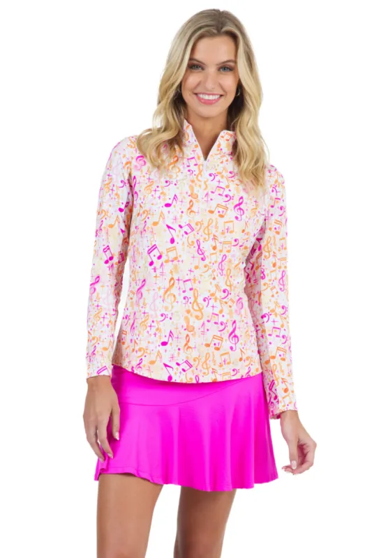 Take Note Print Long Sleeve Mock Neck Top - 10978 sold by IBKUL