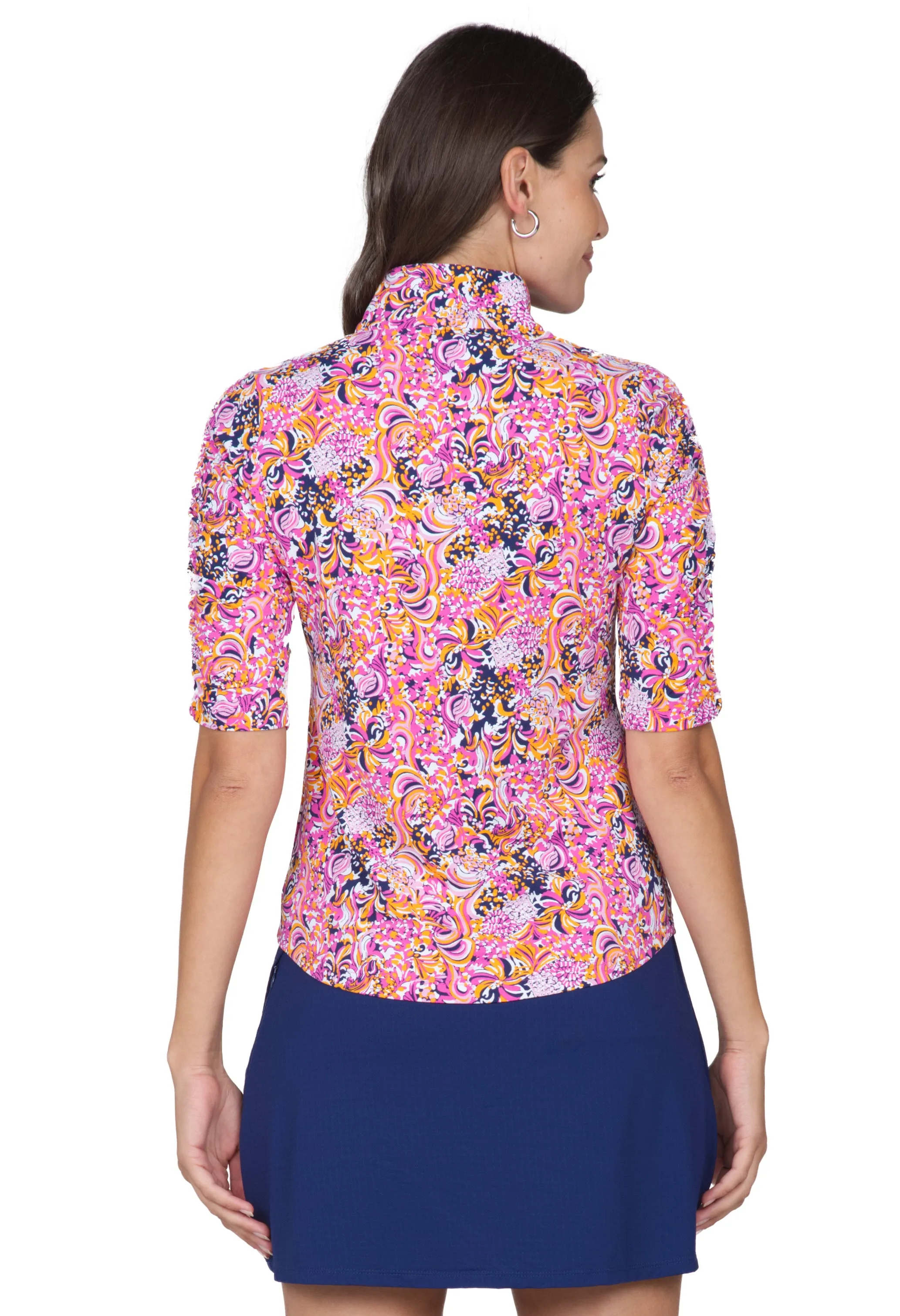 Marissa Print Ruched Elbow Length Sleeve Top - 41656 sold by IBKUL product image thumbnail 3