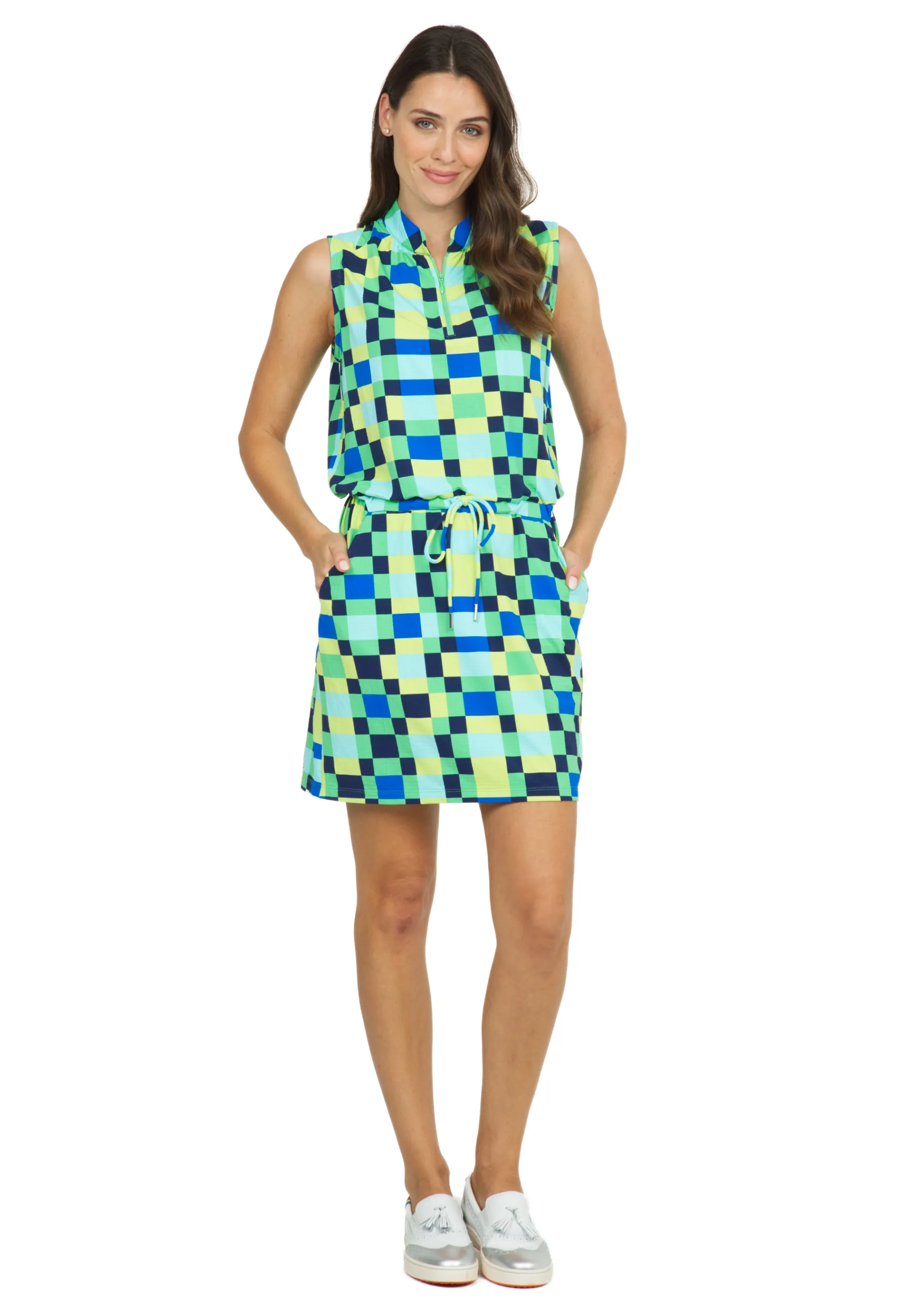 Annalise Print Sleeveless Drawstring Dress – 63379 sold by IBKUL