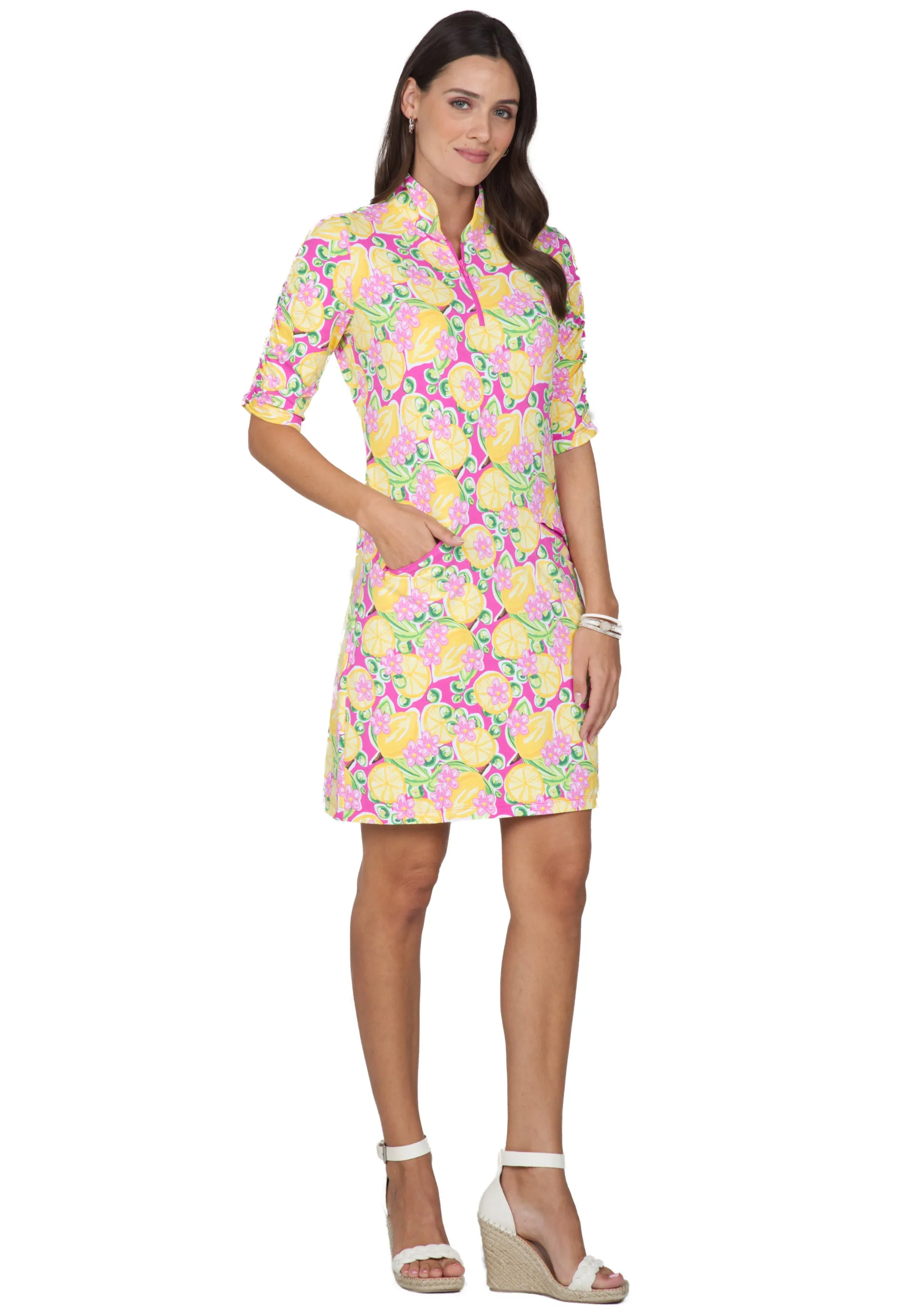 Calista Print Ruched Elbow Length Sleeve Dress - 40652 sold by IBKUL product image thumbnail 2