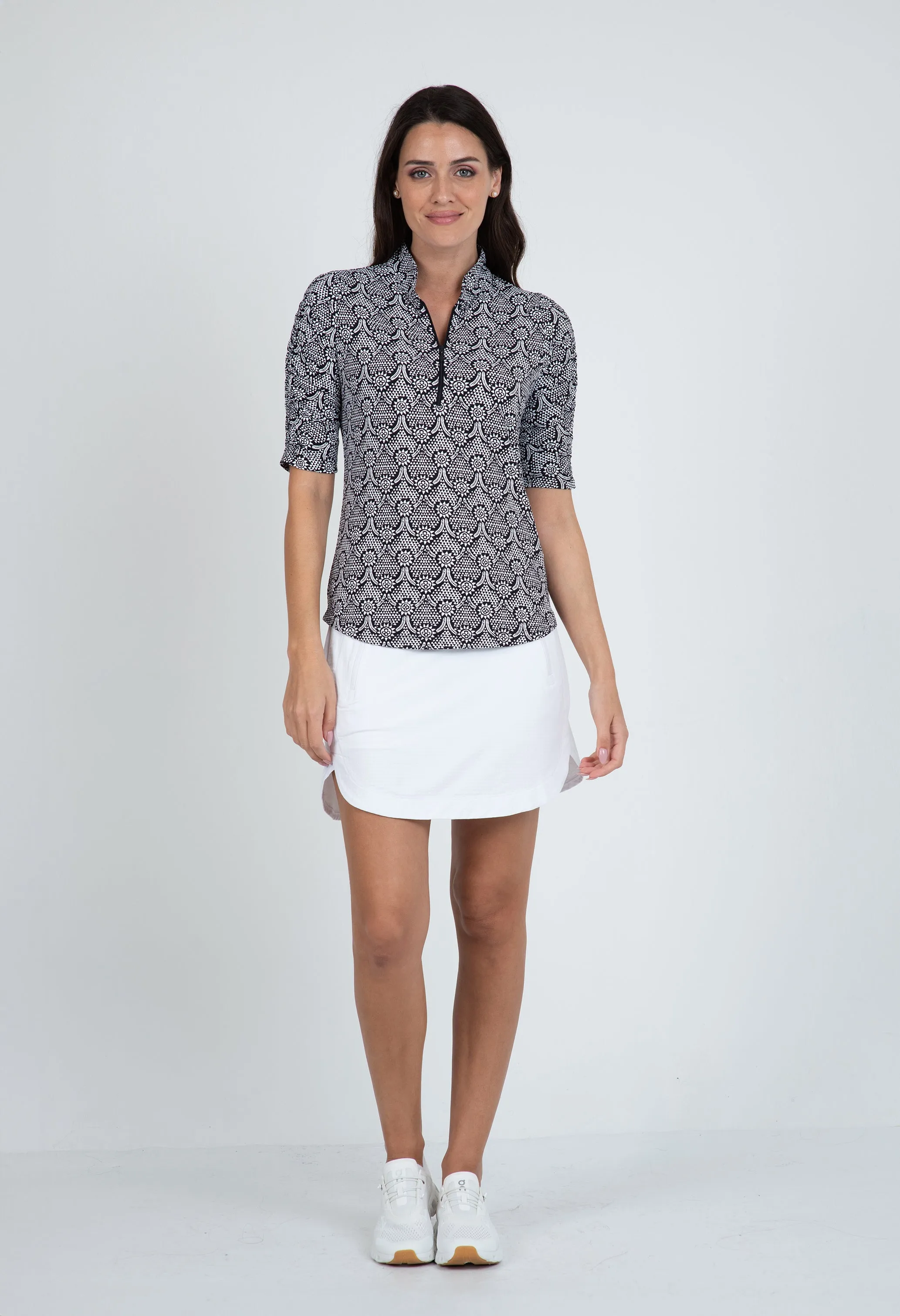 Leslie Print Ruched Elbow Length Sleeve Top sold by IBKUL product image thumbnail 4