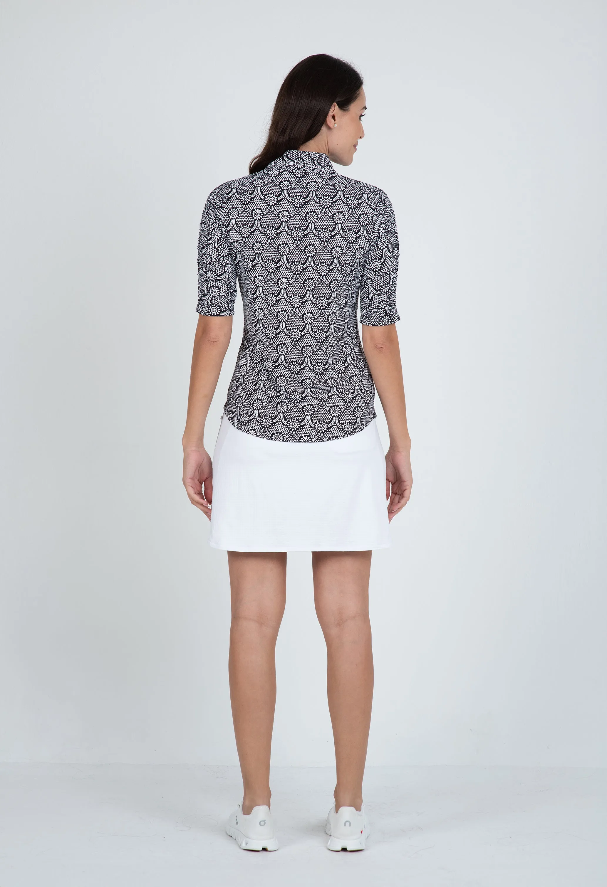 Leslie Print Ruched Elbow Length Sleeve Top sold by IBKUL product image thumbnail 3