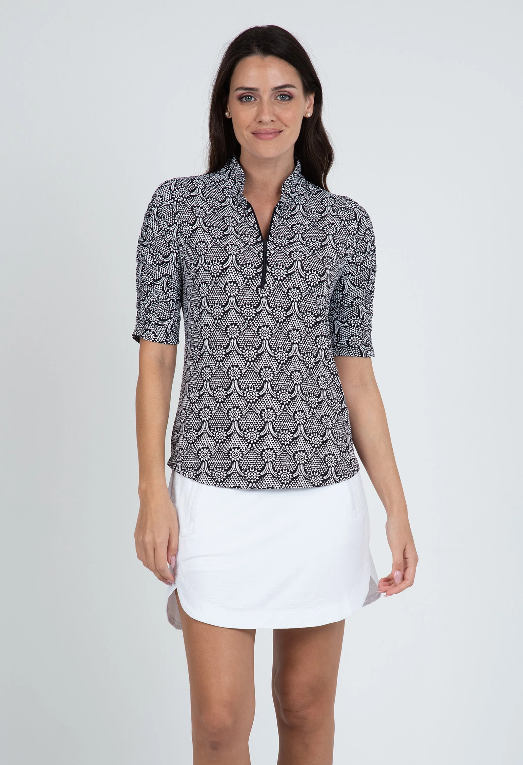 Leslie Print Ruched Elbow Length Sleeve Top sold by IBKUL product image thumbnail 2