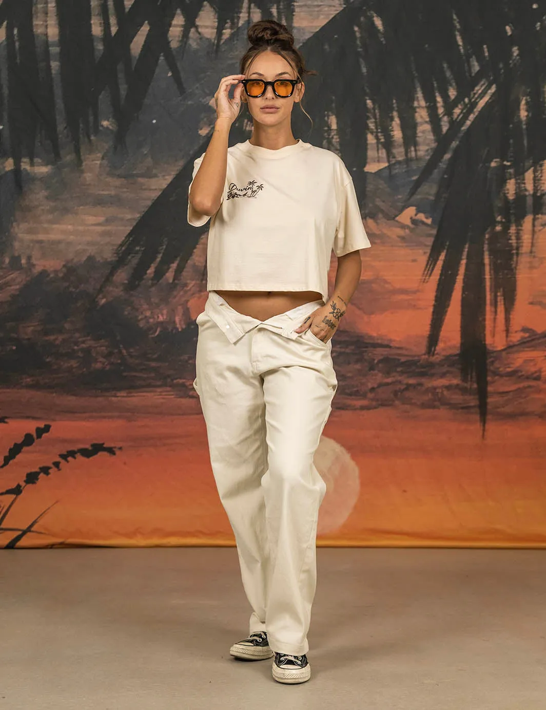 Cat Call Crop Tee Ivory sold by Duvin Design product image thumbnail 2