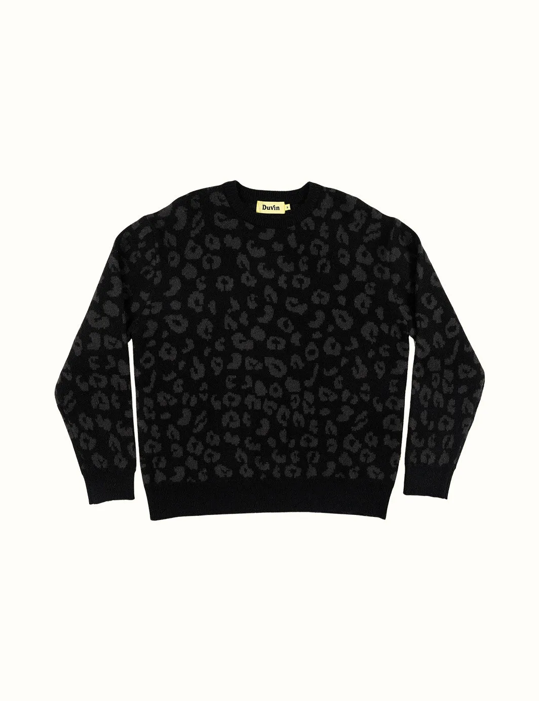 Black Leopard Crew Knit Sweater sold by Duvin Design