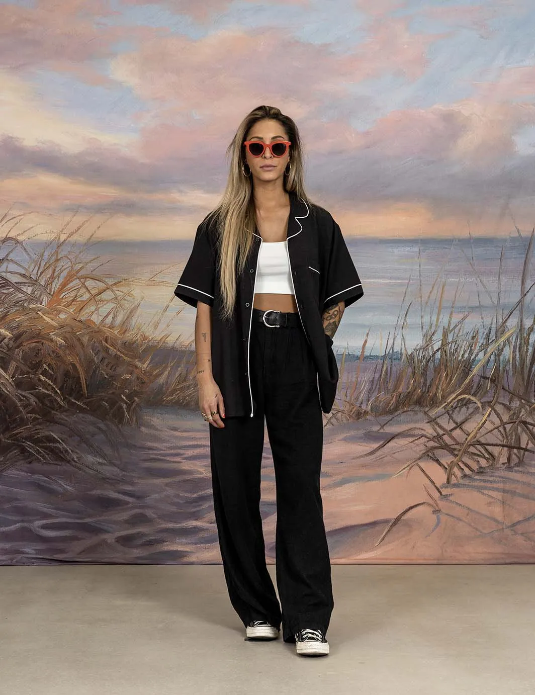 Poolside Retro Buttonup - Black sold by Duvin Design product image thumbnail 3