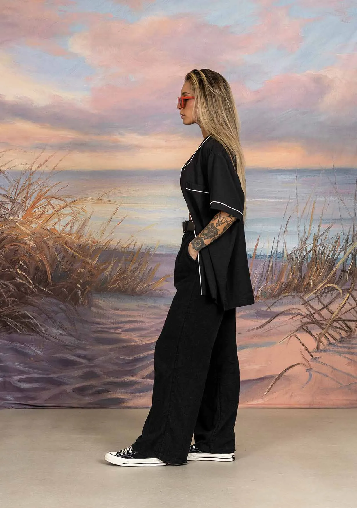 Poolside Retro Buttonup - Black sold by Duvin Design product image thumbnail 4