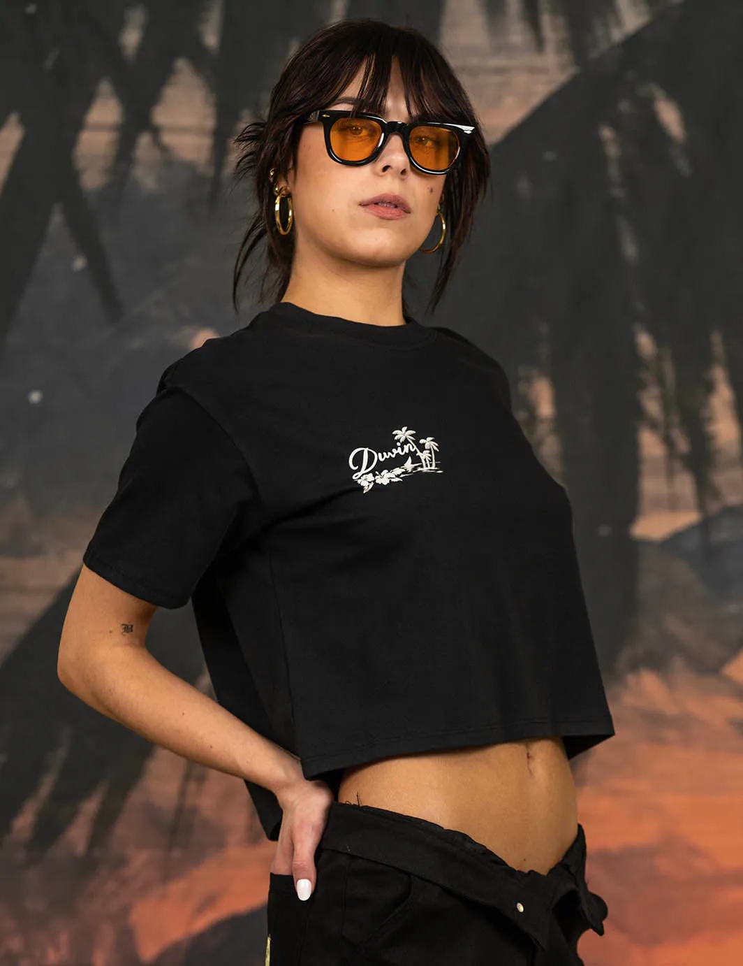 Cat Call Crop Tee Black sold by Duvin Design product image thumbnail 2