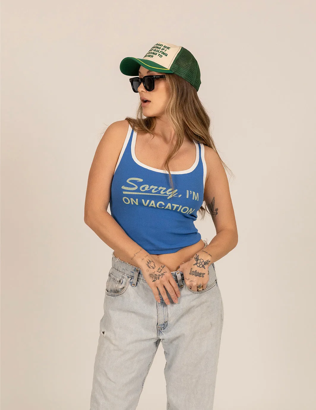 On Vacation Ribbed Tank - Blue sold by Duvin Design product image thumbnail 3