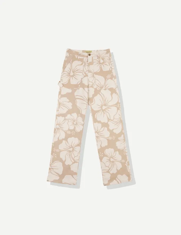 Women's Non-Workwear Pant - Tan Hibiscus sold by Duvin Design