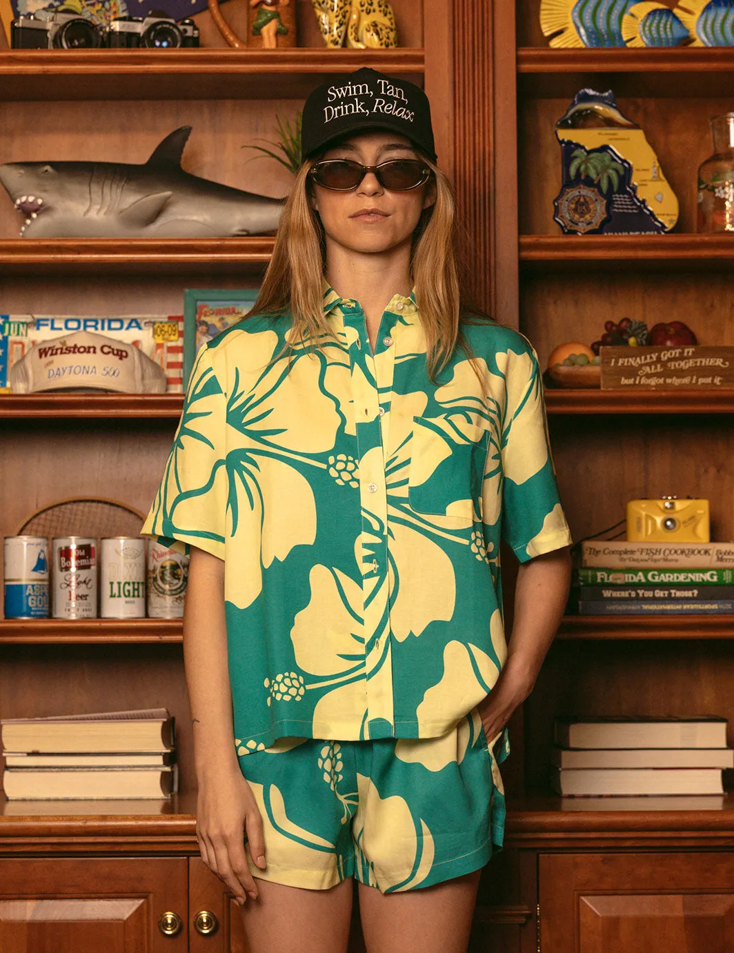 Hibiscus Crop Buttonup - Marine sold by Duvin Design product image thumbnail 2