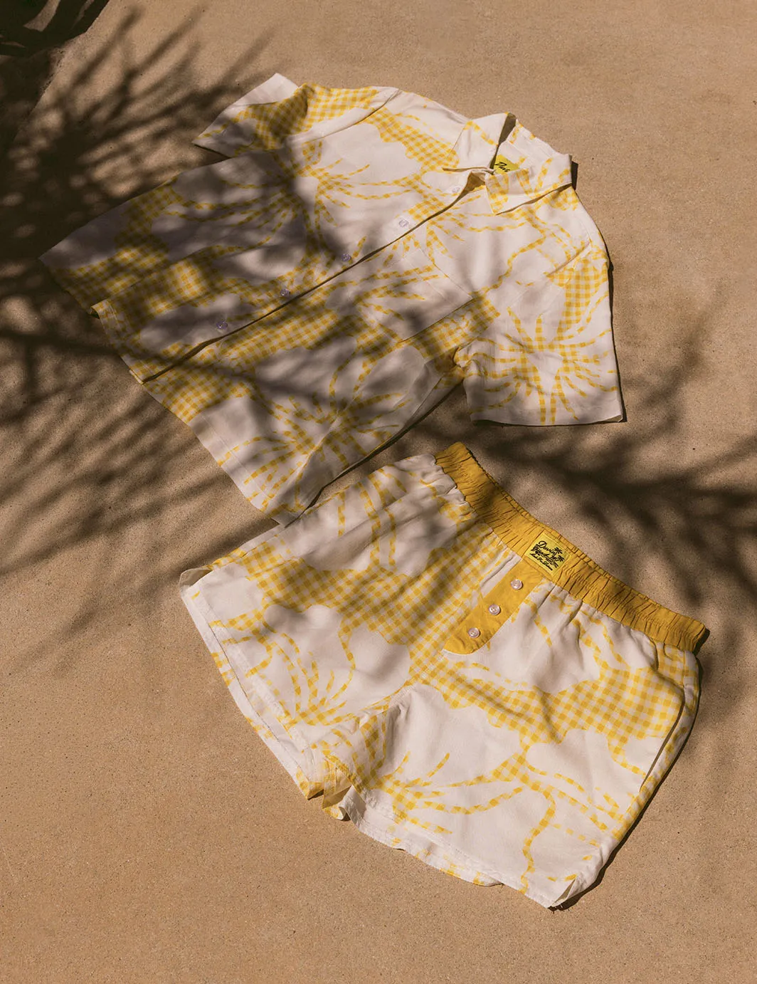 Tile Hibiscus Cotton Crop Cabana Shirt - Yellow sold by Duvin Design product image thumbnail 5