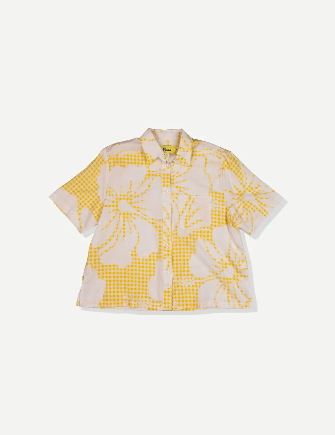 Tile Hibiscus Cotton Crop Cabana Shirt - Yellow sold by Duvin Design