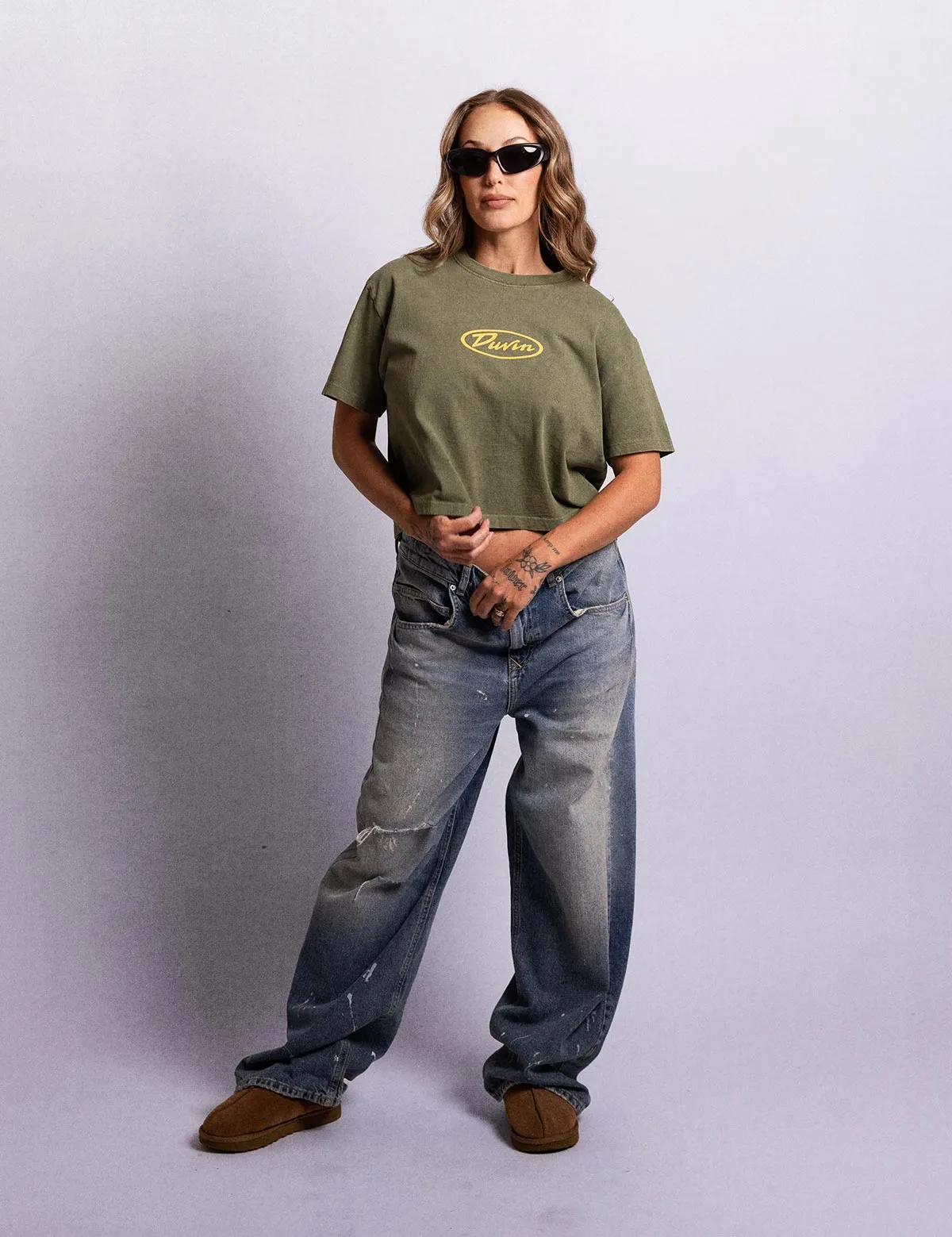 Oval Flower Crop Tee - Green sold by Duvin Design product image thumbnail 3