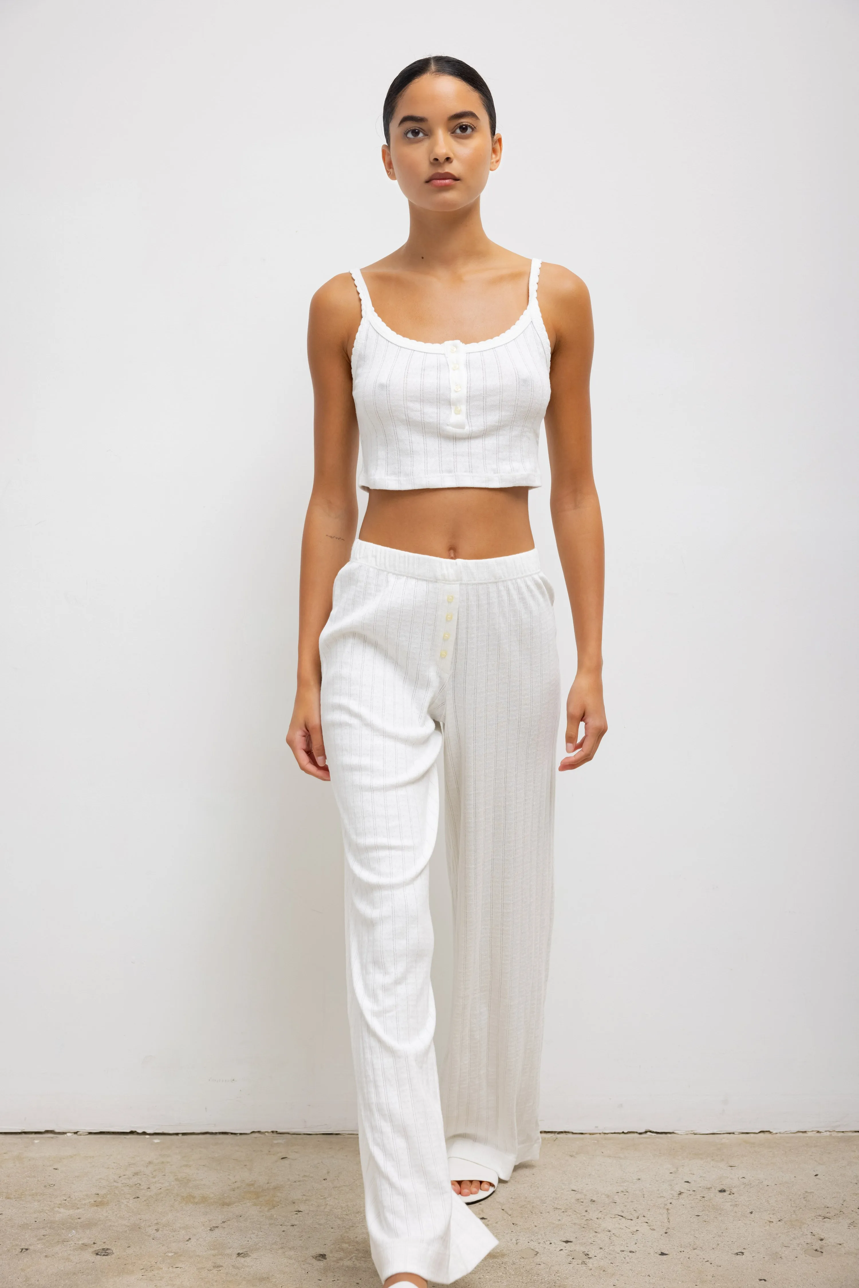 Pointelle Crop Button Scoop Neck Tank sold by Leset product image thumbnail 4