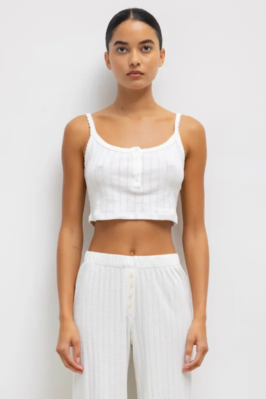 Pointelle Crop Button Scoop Neck Tank sold by Leset