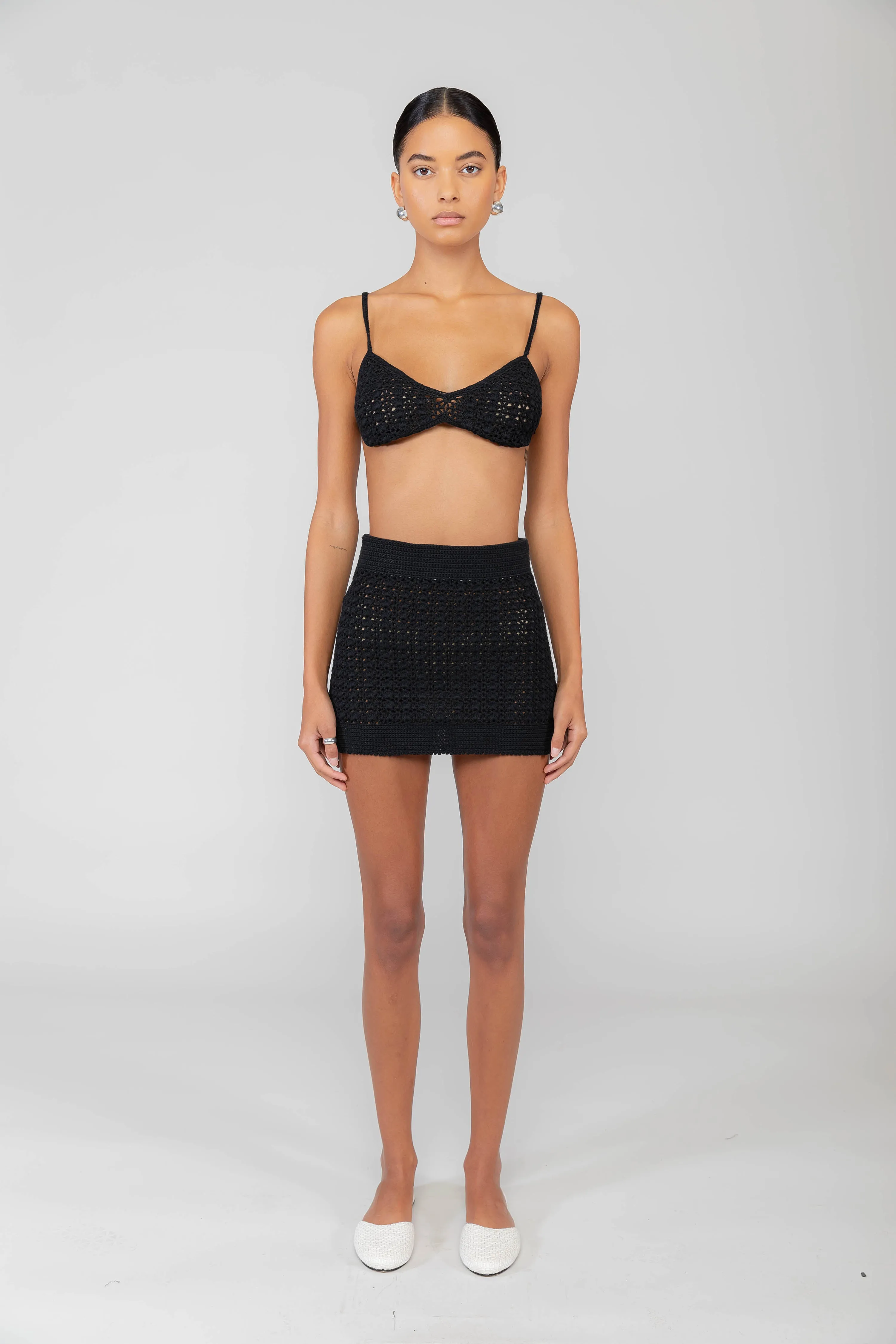 Lucy Crochet Mini Skirt sold by Leset