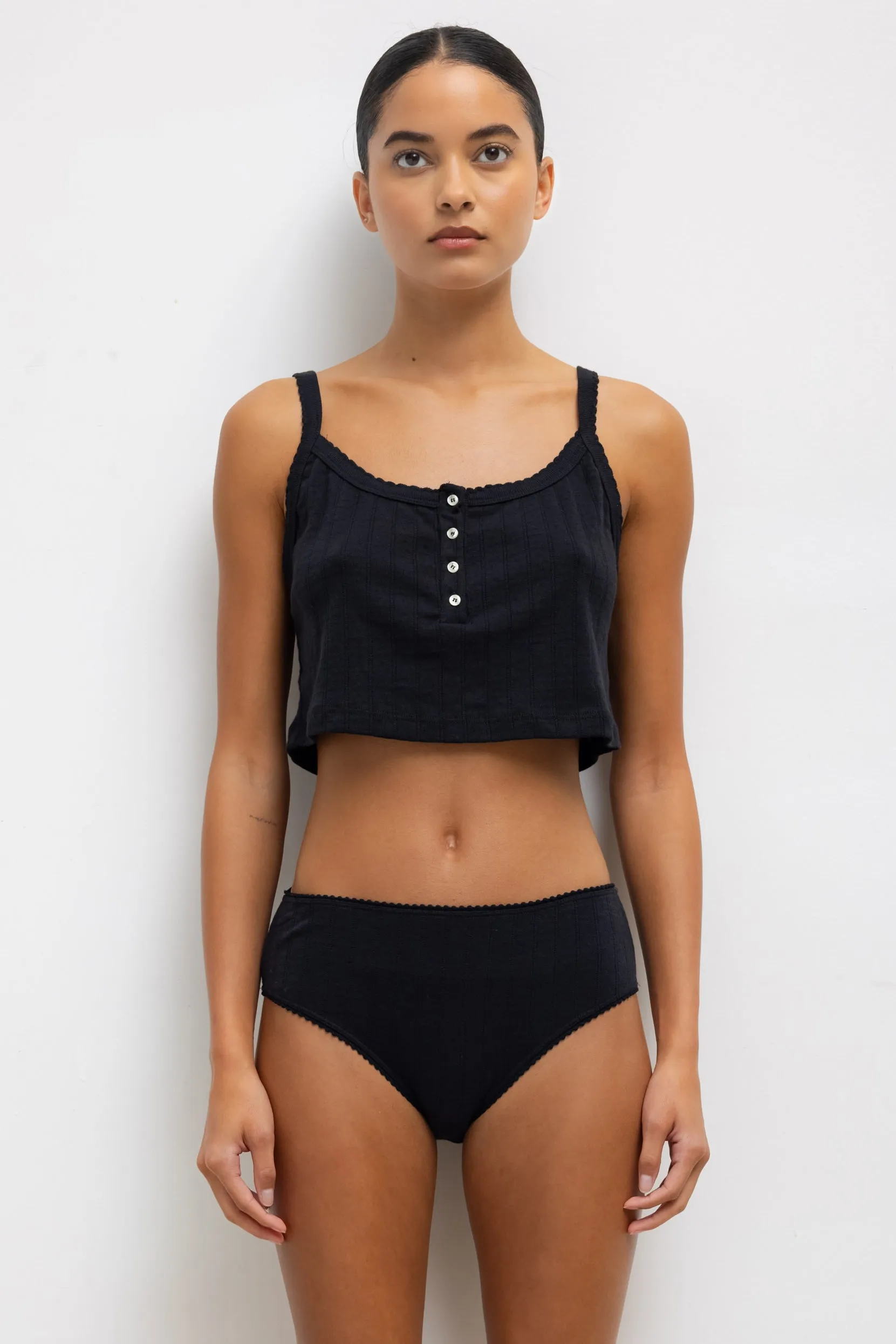 Pointelle Crop Button Scoop Neck Tank sold by Leset