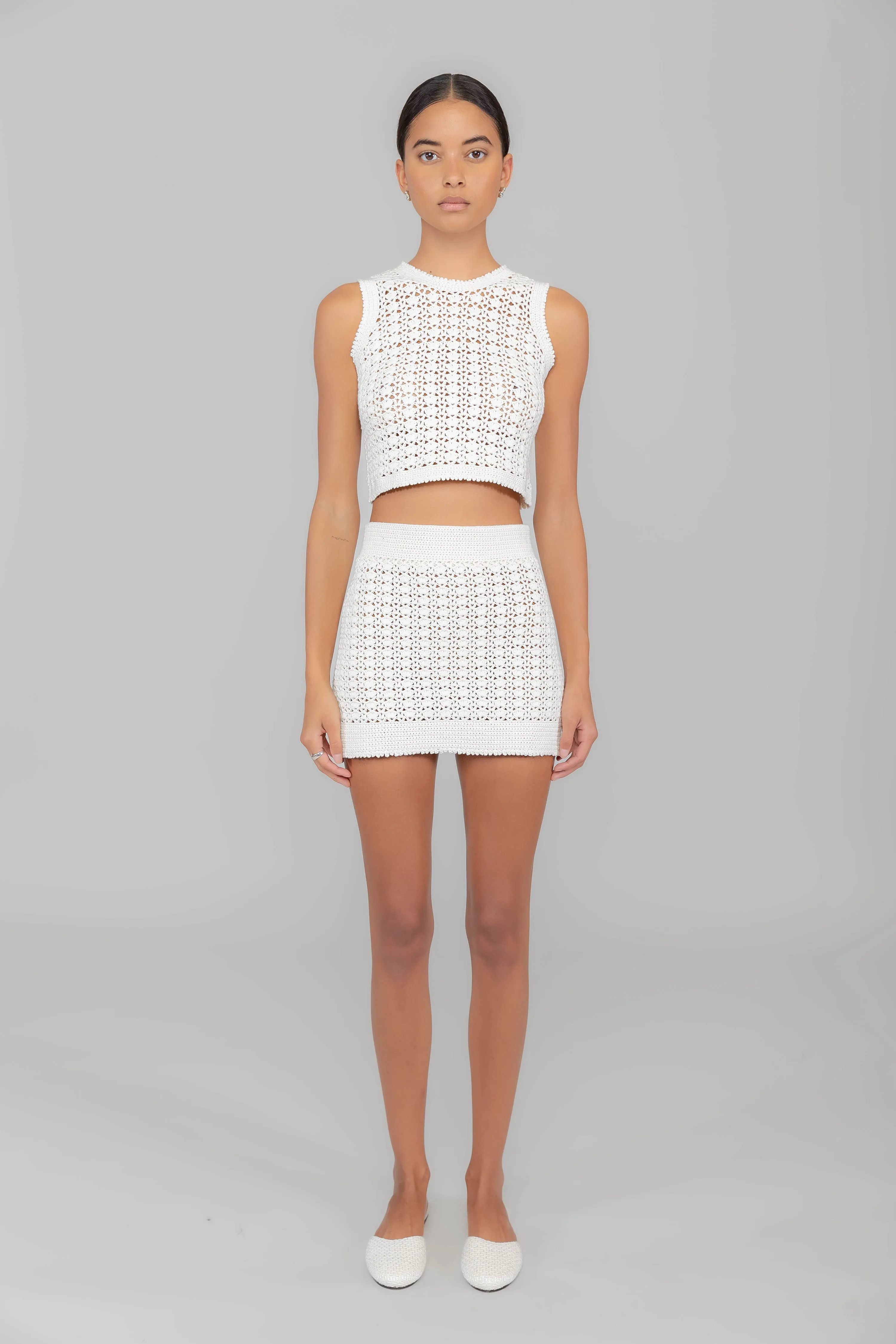 Lucy Crochet Mini Skirt sold by Leset