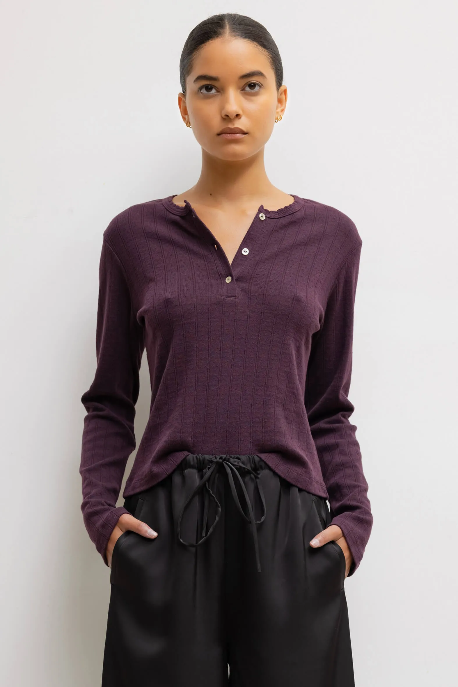 Pointelle Long Sleeve Henley sold by Leset