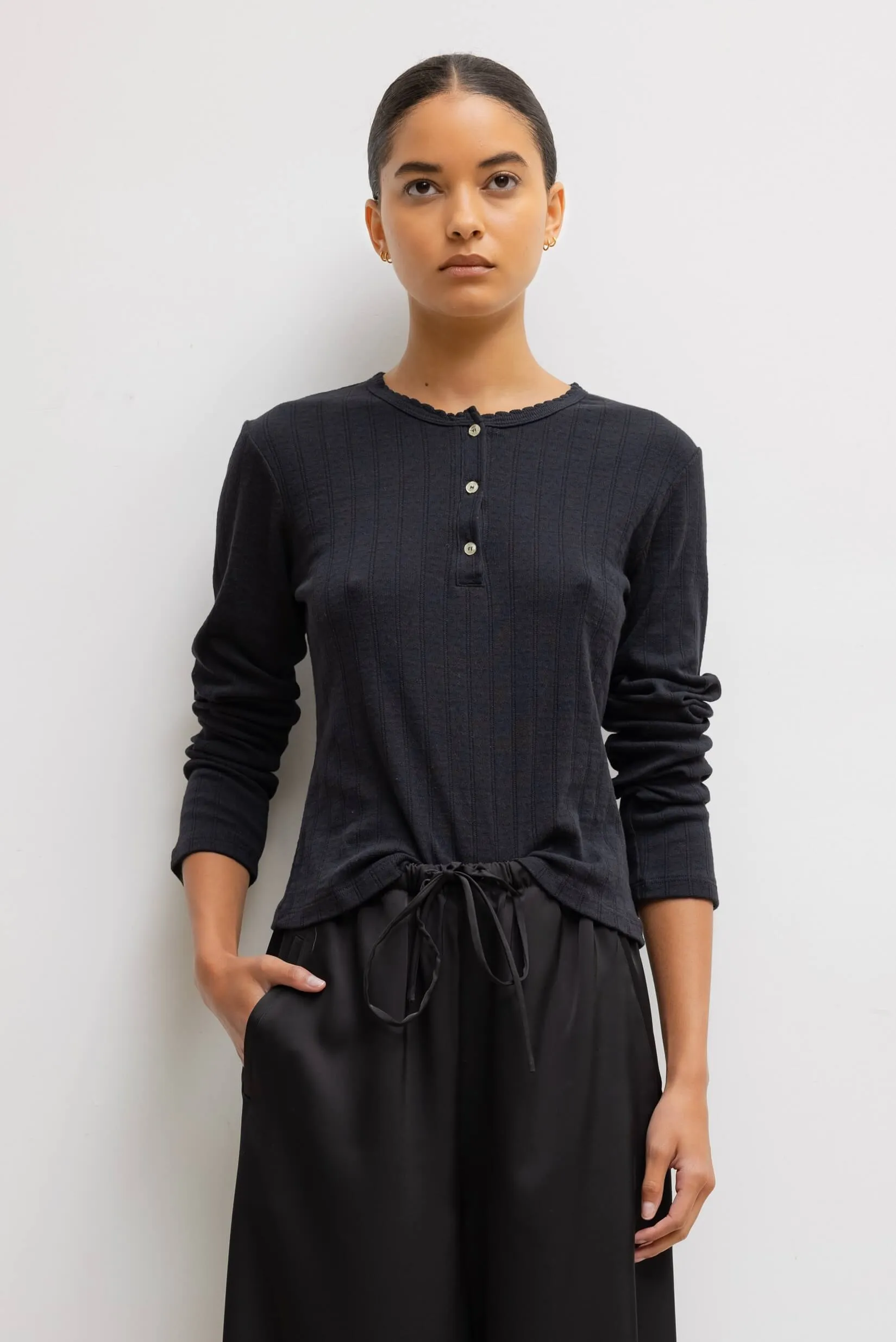 Pointelle Long Sleeve Henley sold by Leset