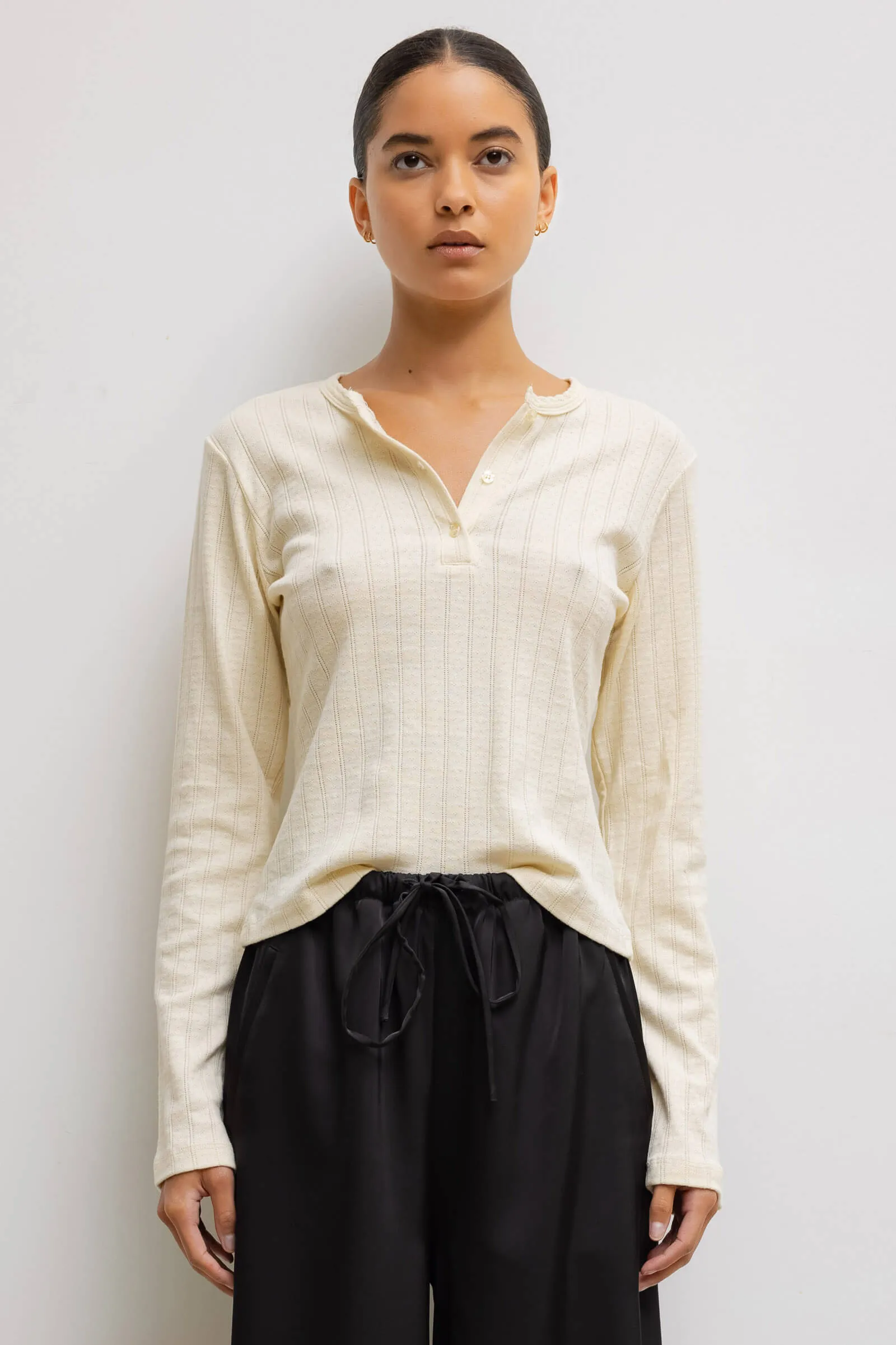 Pointelle Long Sleeve Henley sold by Leset