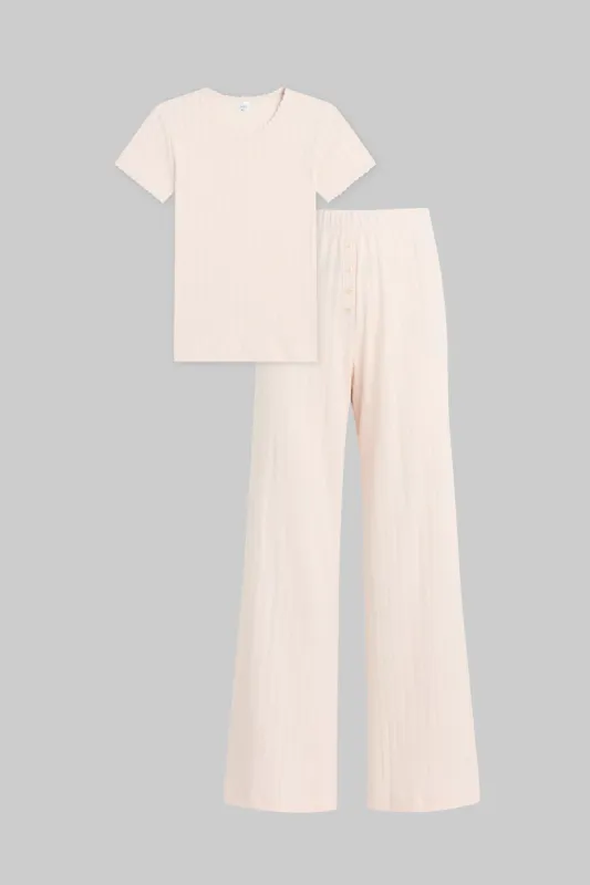 Pointelle Slim Fit Tee & Boxer Pant Set sold by Leset