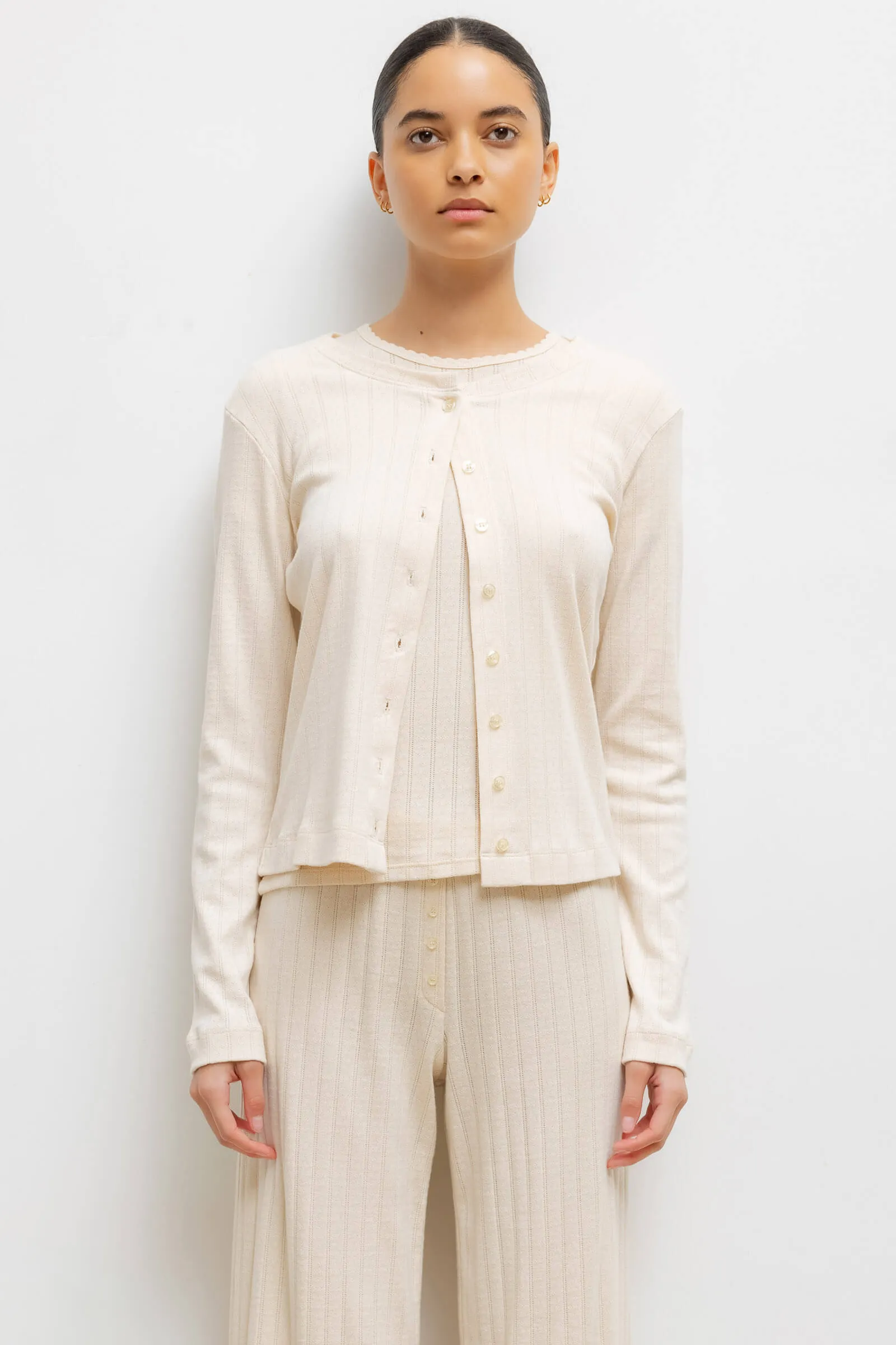 Pointelle Classic Crew Cardigan sold by Leset