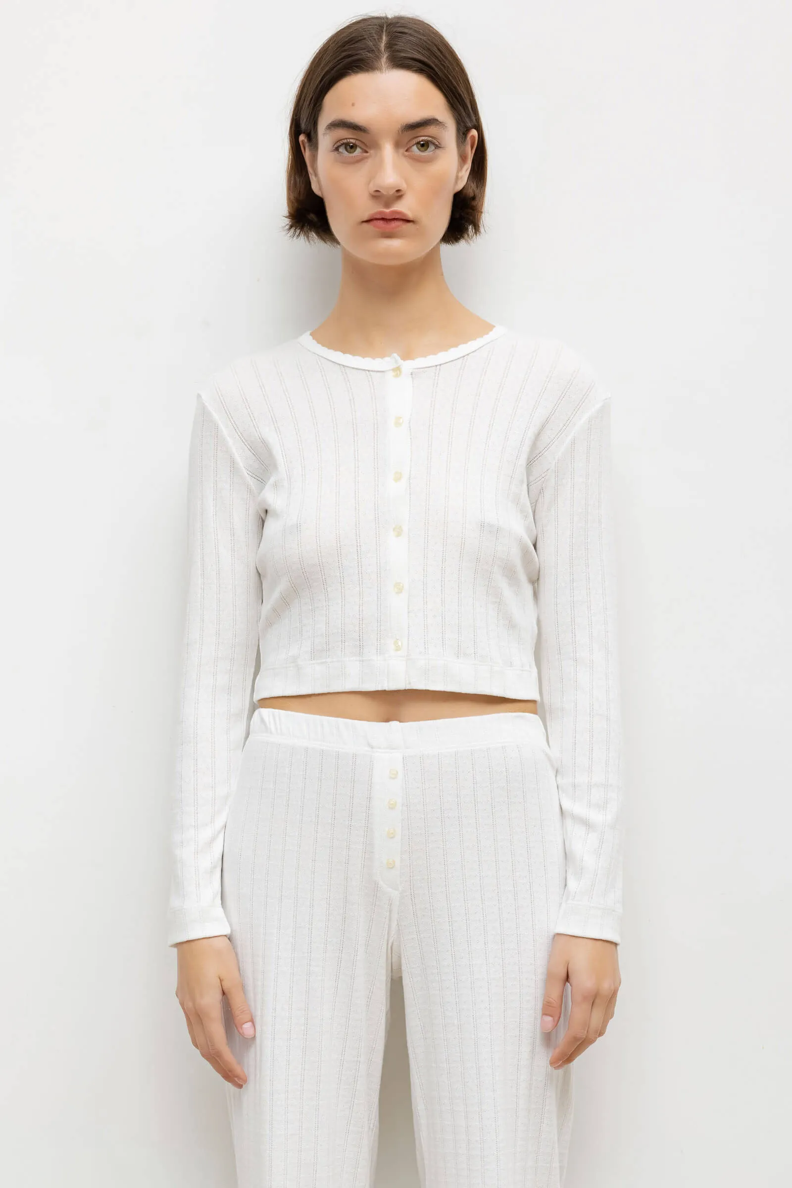 Pointelle Crop Cardigan sold by Leset